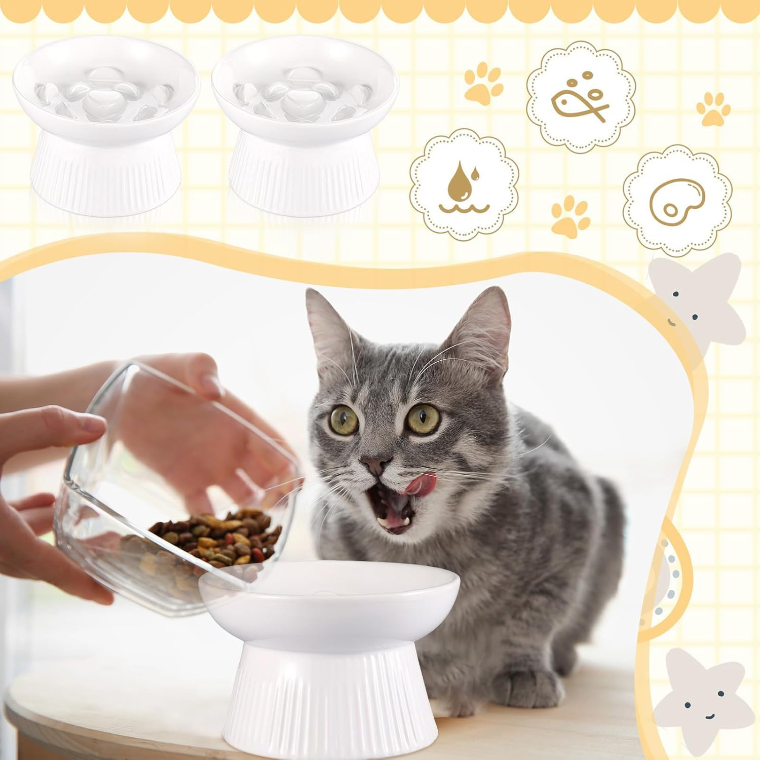 Elevated Ceramic Slow Feeder Cat Bowl &ndash; Anti-Vomiting Raised Cat Food Dish for Dry and Wet Food, Ideal for Dogs and Cats image number 5