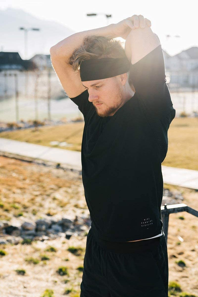 5-Piece Men'S Sports Headband, Pure Color Elastic Yoga Fitness Running Sweat Band, Moisture Wicking Anti-Slip Training Headband image number 4