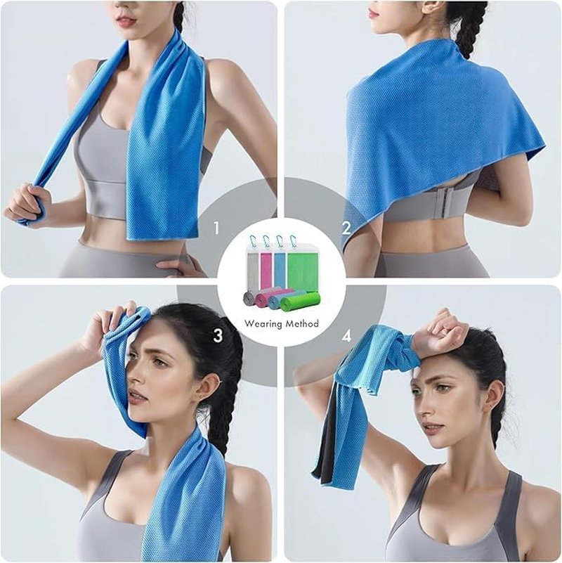 4 Pack Cooling Towels (40"X12"), Cooling Towels for Neck and Face, Gym Towel for Working Out, Soft Breathable Microfiber Ice Towel for Yoga Sport Running Golf