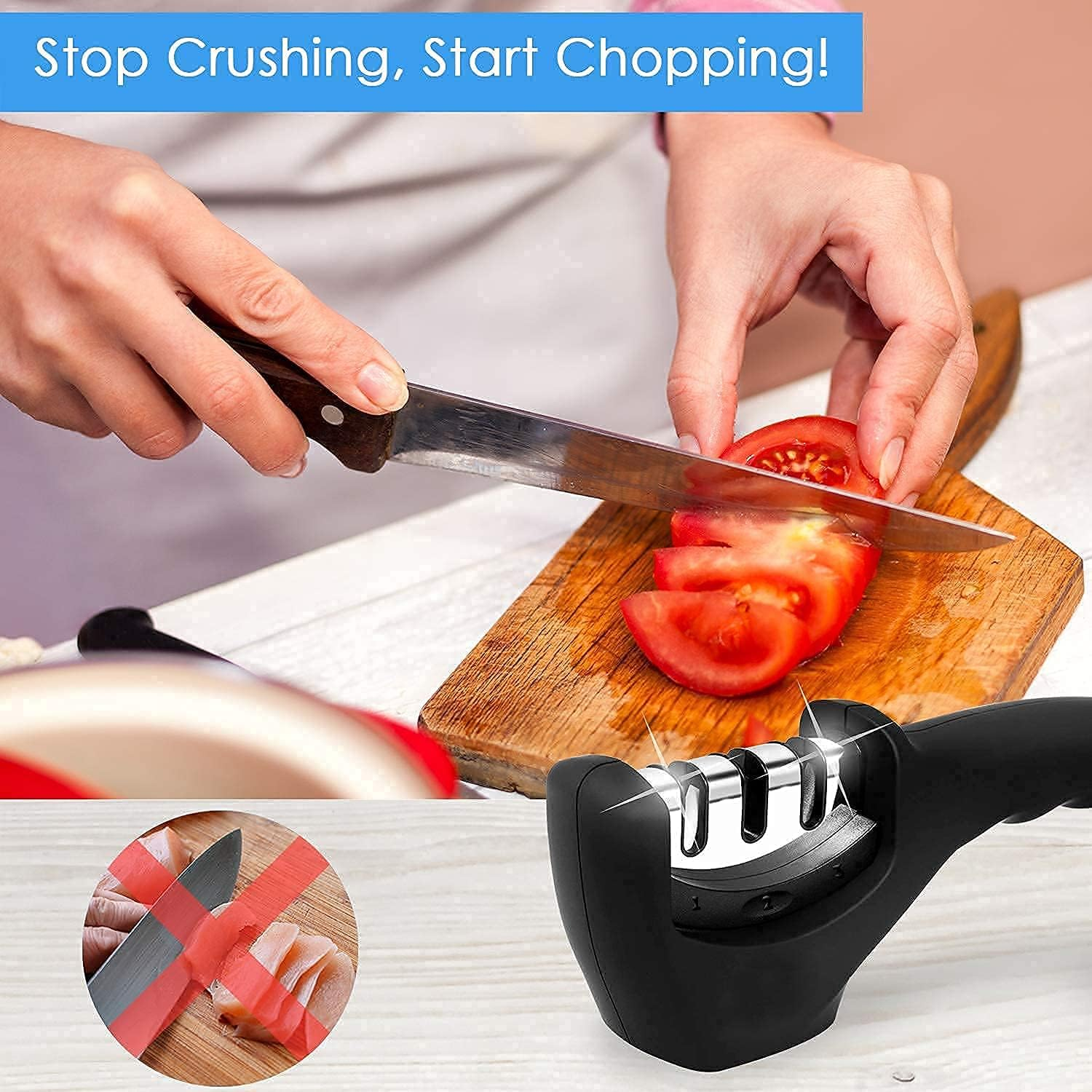 DIRECT from FACTORY Kitchen Knife Sharpener &ndash; Professional 3-Stage Knives Sharpening System for Straight & Serrated Knives, 304 Stainless Steel Manual Machine with Non Skid Base & Ergonomic ABS Handle image number 3
