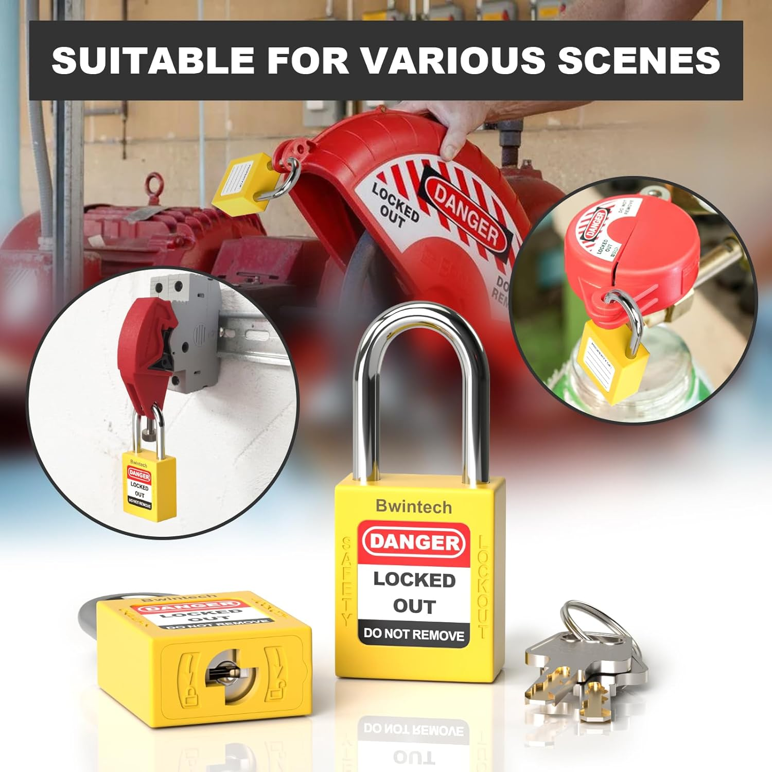 Pack of 10 38 Mm Encrypted Yellow Safety Padlock Lockout Tagout Lock for Lock Out Tag Out Stations and Devices image number 7