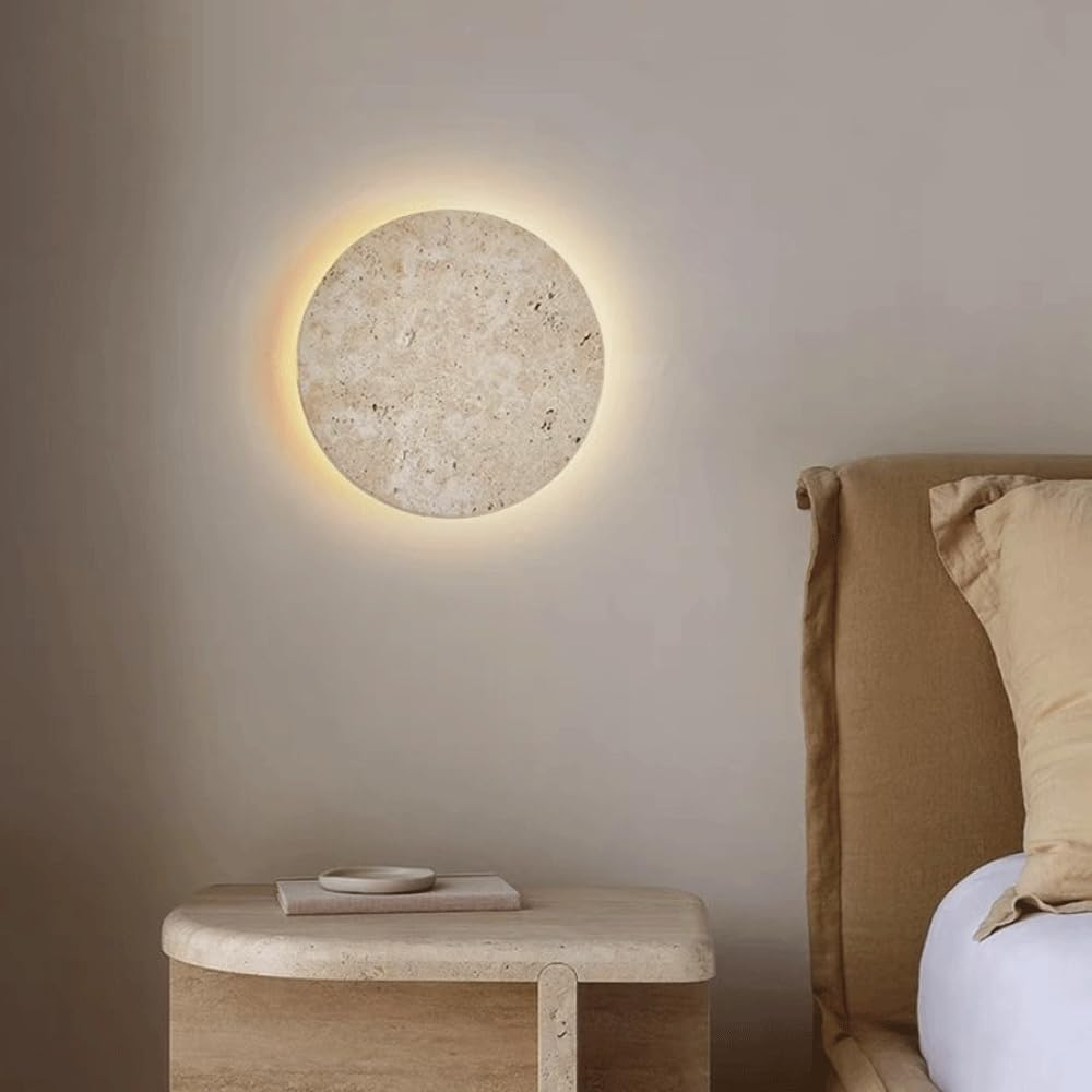 Nordic Style Stone Wall Lamp Natural Yellow Travertine Lampshade Wall Sconce round Indoor Interior Wall Lights for Living Room Dinning Room Corridor Study Home Lighting Decoration 220V image number 1