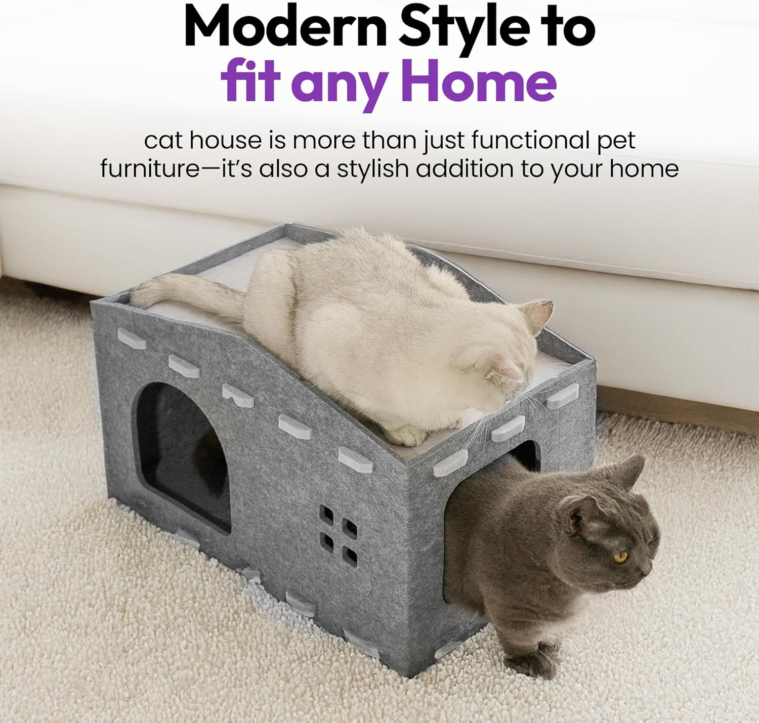 PURRZ Cat Felt House &ndash; Cozy Indoor Hideaway for Cats & Kittens &ndash; Durable, Enclosed Felt Cat Cave Bed &ndash; Modern, Easy-To-Clean Furniture for Home D&eacute;cor image number 1