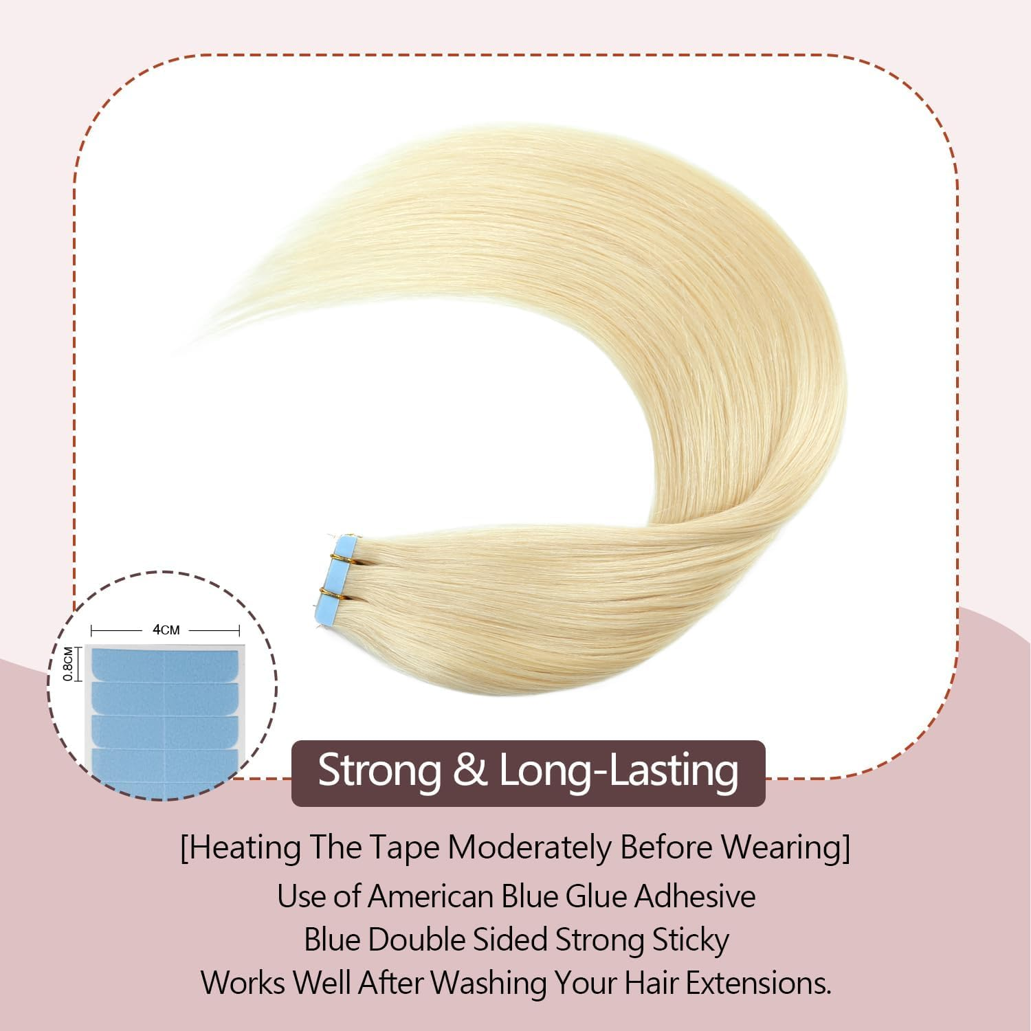 Sunya Tape-In Extensions, Real Hair, Bleach Blonde, 35 Cm, Invisible Straight Skin Weft Blonde Tape-In Extensions, #613 Bleach Blonde, 40 G, 20 Pieces/Pack image number 3