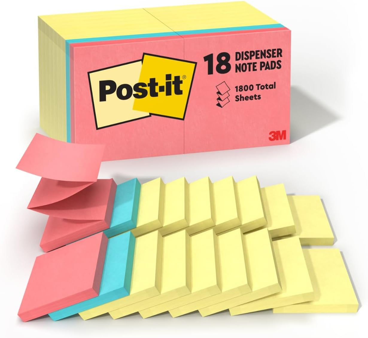 Post-It Pop-Up Notes, 3 in X 3 In, Marseille Collection, 12 Pads/Pack, 100 Sheets/Pad (R330-12AP) - 76 X 76 Mm, Original Pop-Up, Canary Yellow And Cape Town