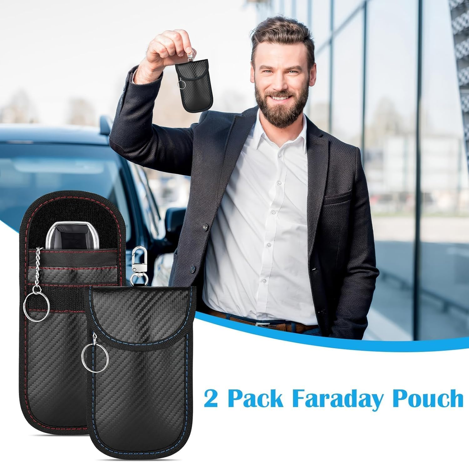 2-Pack Faraday Pouch for Car Keys &ndash; Signal Blocking Bag for Keyless Entry, RFID Blocker Case &ndash; Anti-Theft Protection for Key Fobs, Blocks Remote Hacking & Unauthorized Access