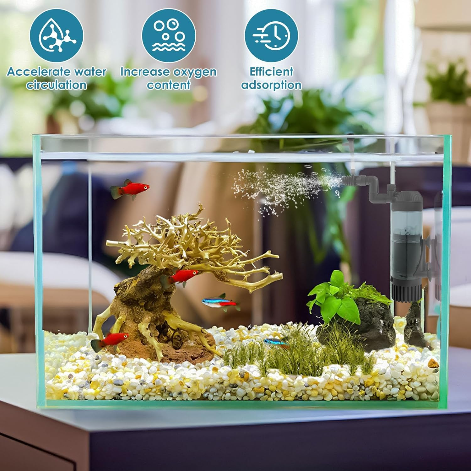 Submersible Fish Tank Internal Filter, Aquarium Filter with 2 Stage Filtration Submersible Filtration System, Aquarium Filter with Water Pump for up to 300L Fish and Turtle Tank image number 4