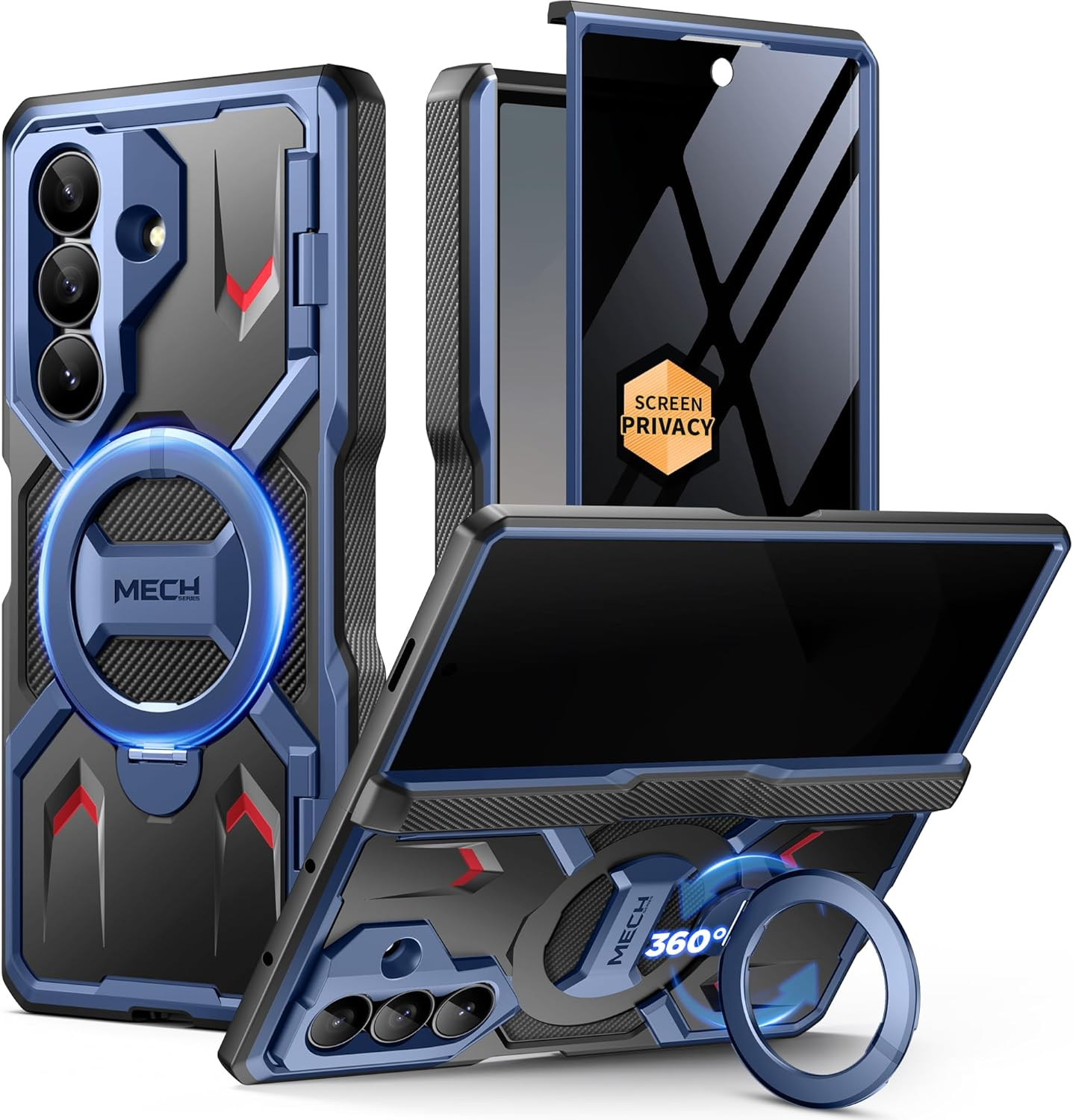 TONGATE 360&deg; Spin Magnetic Stand for Z Fold 7 Case with Privacy Screen Protector, [Compatible with Magsafe] [Anti Spy] [360&deg; Ring Holder] Full-Body Shockproof Case for Samsung Galaxy Z Fold 7, Tigray