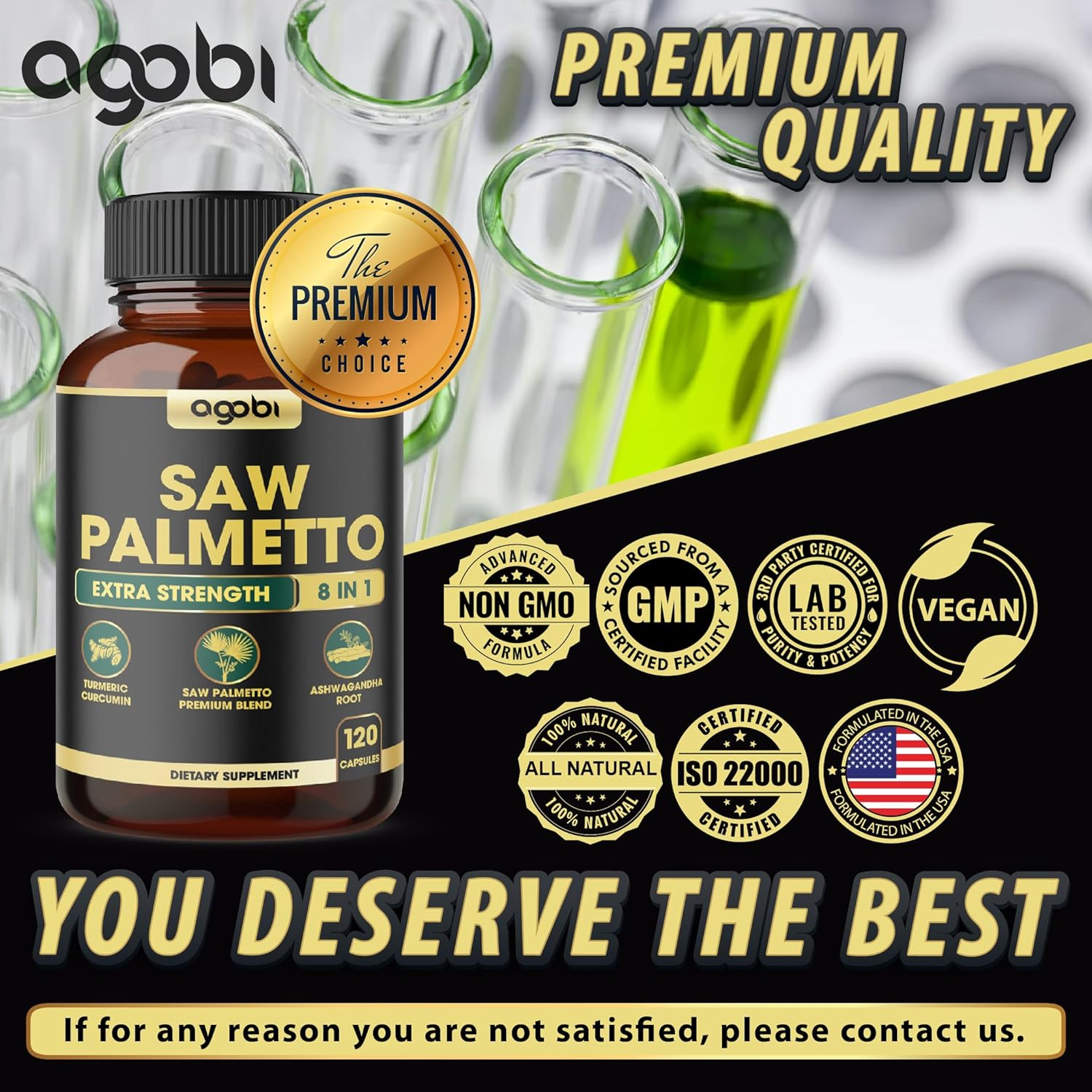 8In1 Saw Palmetto Prostate Support Supplement - Equivalent to 4650Mg - Combined with Ashwagandha, Turmeric Curcumin, Ginger, Nettle Leaf, Holy Basil & More - 120 Vegan Capsules for 2 Months image number 3