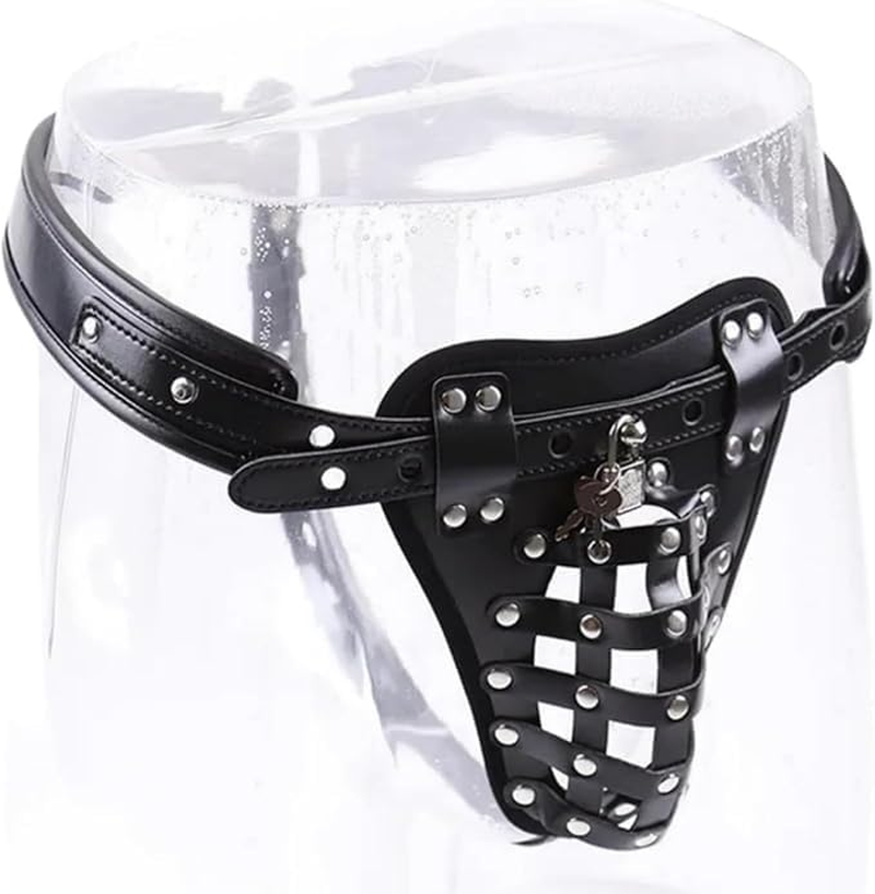 Male Chastity Device Chastity Belt Pants Penis Lock Cage Male Chastity Belt Devices Harness with Lock Cock for Men, Adult Men'S Bondage Leather Chastity Lock Pants Underwear