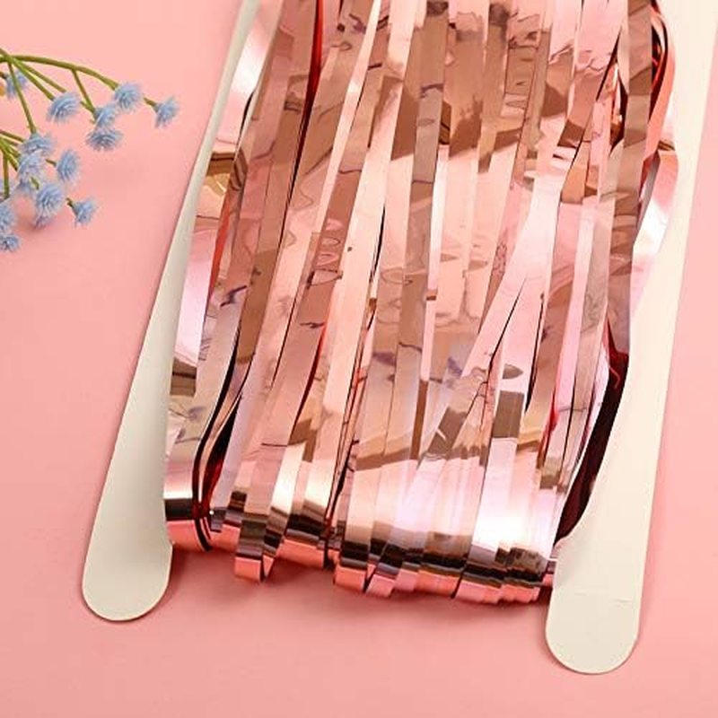 Metallic Tinsel Curtains Rose Gold 2 Packs 3 Ft X 8.2 Ft Foil Fringe Curtains for Photo Backdrop Door Wall Hanging Party Offiice Decoration - Gold image number 2