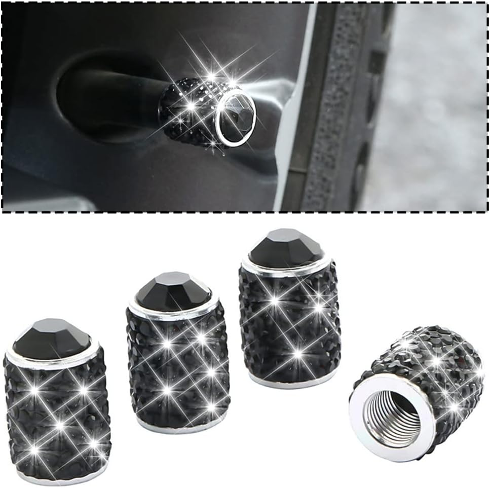 Zipelo Bling Valve Stem Caps, 4 Pack Crystal Rhinestone Car Tire Valve Covers, Dustproof Stem Cap for Auto Wheel, Sparkling Tire Air Valves Cover, Universal for Most Vehicles (Red)