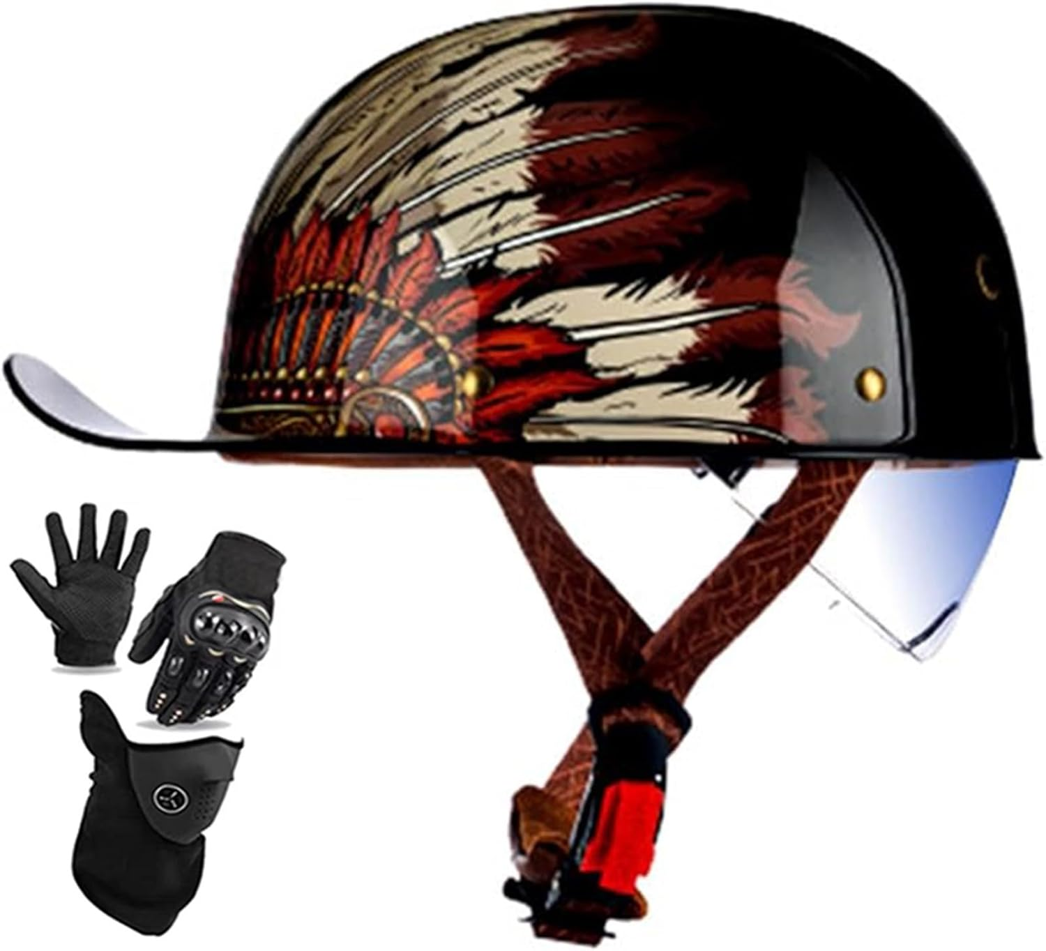 Vintage German Half Hel-Met Baseball Cap Retro Motorcycle Half Skull Cap Open-Face Hel-Met, Moped Cruiser Scooter Hel-Met