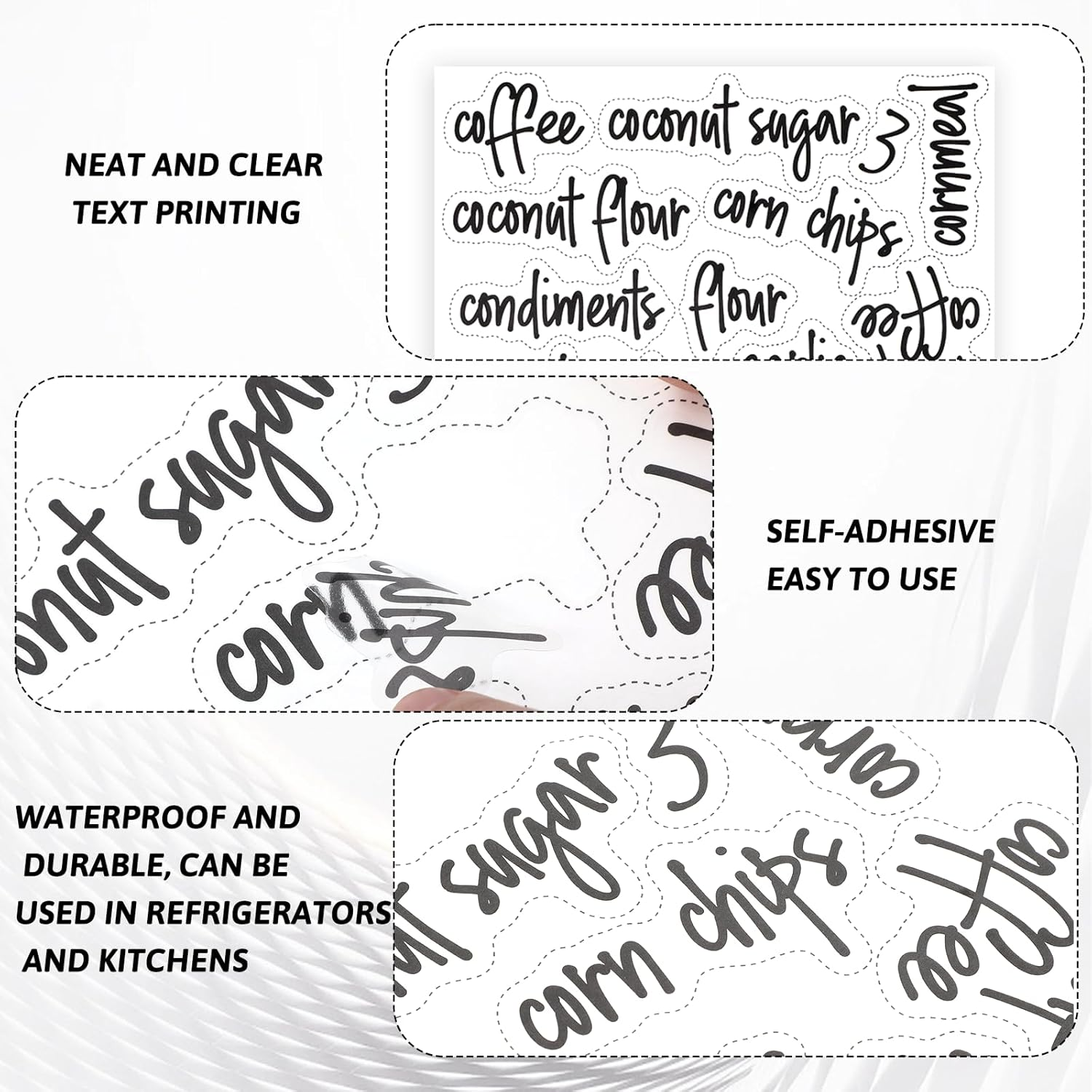 168 PCS Kitchen Pantry Labels for Food Containers, Food Pantry Labels, Gloss Clear Preprinted Water Resistant Complete Label Set, Labels for Organize Storage Jars, Spice, Waterproof Containers image number 5
