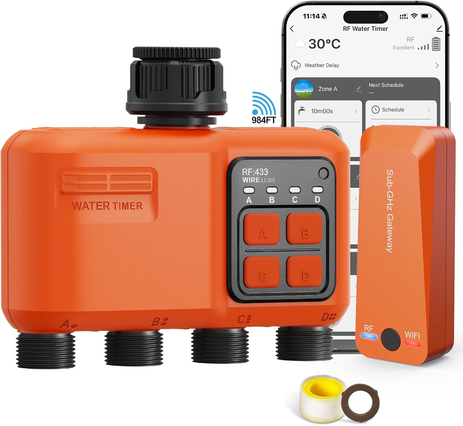 Smart Wifi Sprinkler Timer 4 Zone,Wifi Water Timer for Garden Hose with 984 FT Range,App & Remote Control,Alexa & Google Voice Compatible,Rain Delay, Manual Mode Sprinkler System image number 5