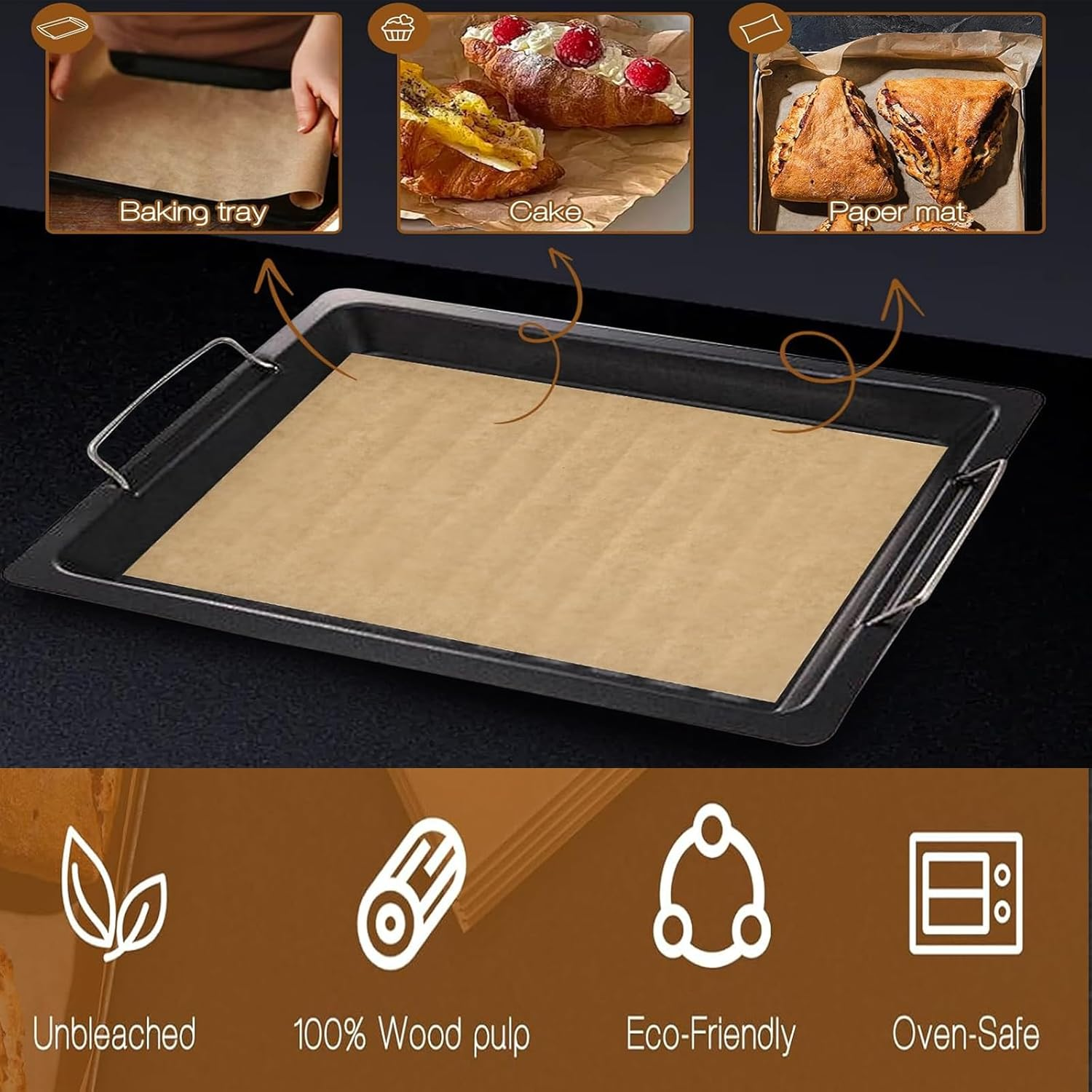 100 Pcs Unbleached Parchment Paper Baking Sheets, 8X12 Inch Precut Non-Stick Parchment Sheets for Air Fryer, Oven, Bakeware, Steaming image number 2