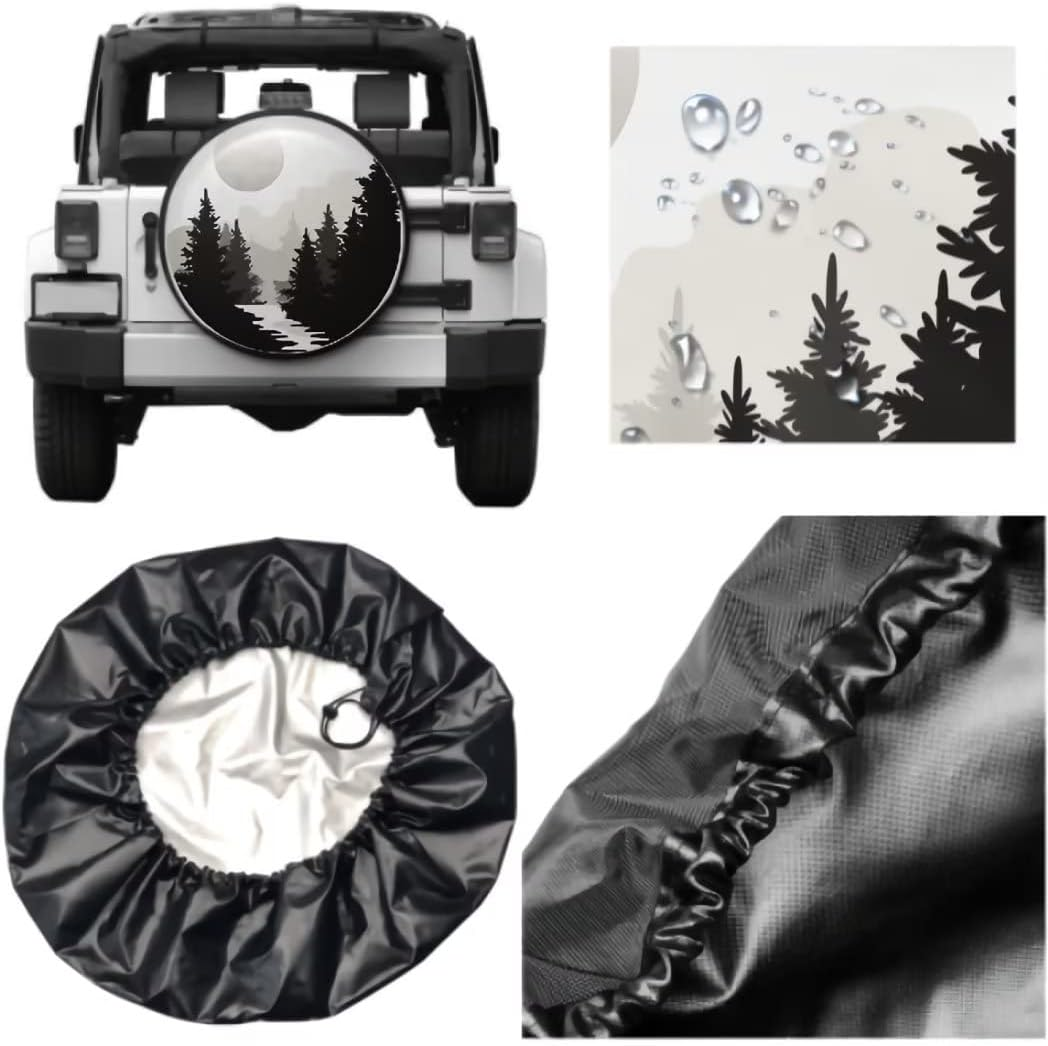 Abstract Moon Spare Tire Cover Mountain Tree Waterproof Dust-Proof Universal Spare Wheel Tire Covers 15 Inch Fit for RV Trailer Truck Jeep Rv SUV Truck Camper Travel Trailer Accessories image number 6