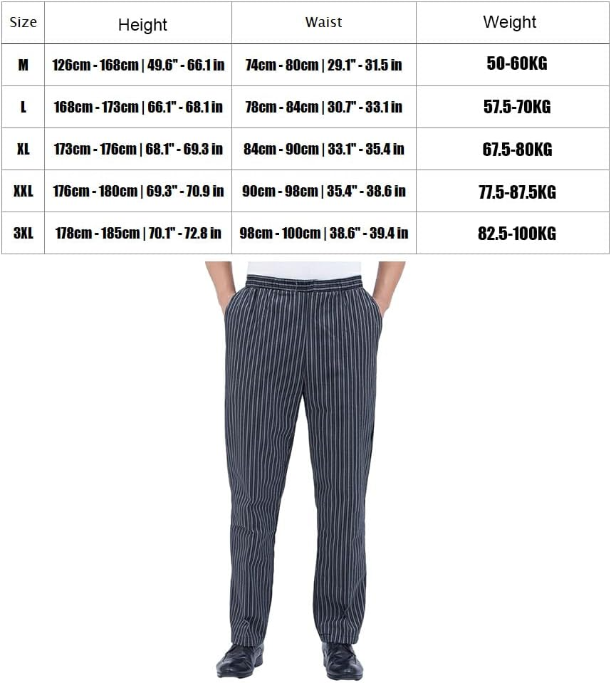 Hotel Kitchen Elastic Waist Chef Pants Breathable and Durable Work Uniform Striped Polyester Striped Baker Trousers image number 6