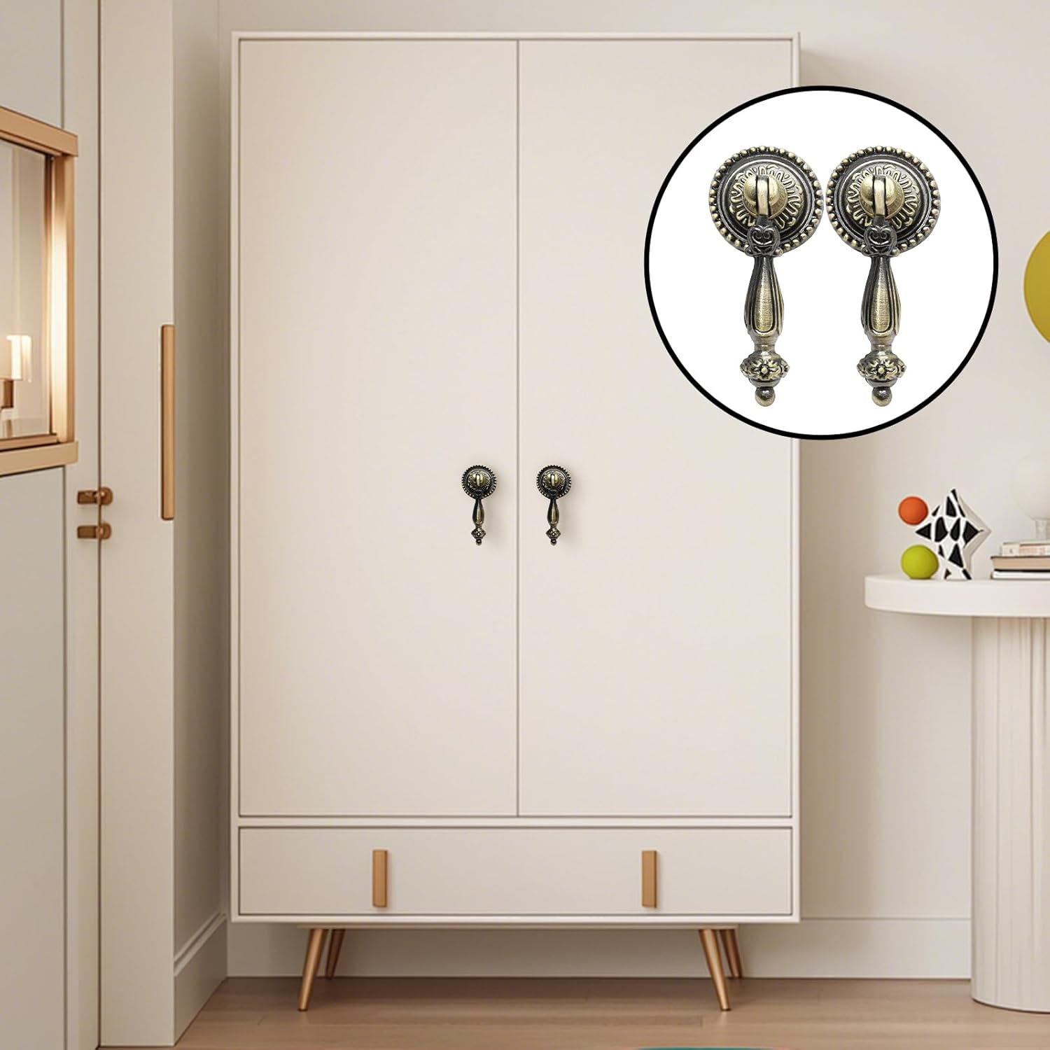 Chris.W 4 Pack Antique Bronze Cabinet Pull Handles &ndash; Vintage Tear Drop Drawer Knobs, Decorative Metal Pulls for Dresser, Cupboard, Closet, Furniture(Screws Included) image number 3