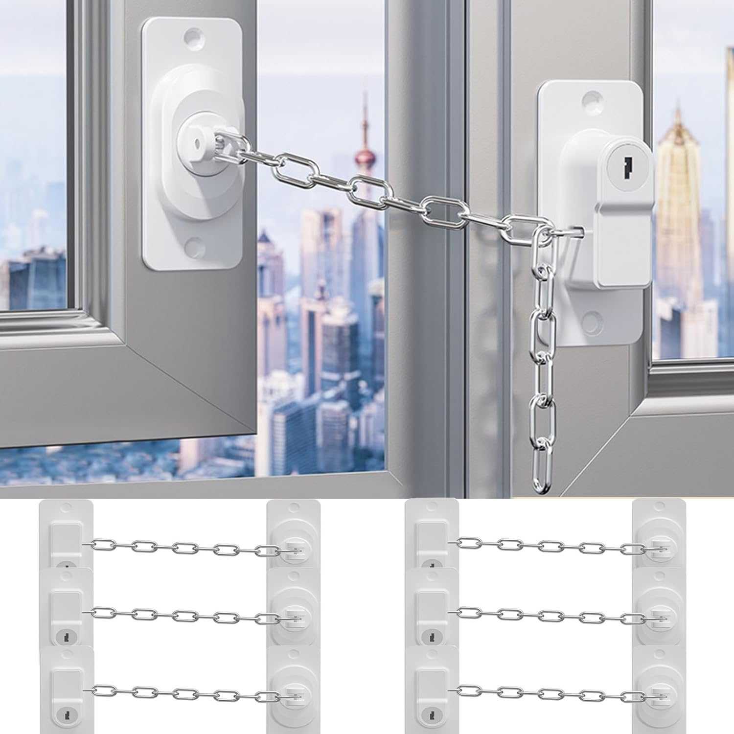 CMINGJ (6 Pack) Child Safety Locks, Adjustable Refrigerator Lock with Keys, for Fridge, Door, Drawers, Toilet and Child Safety Cabinet Lock, Door Lock, Window Lock for Kids and Toddlers (White) image number 2