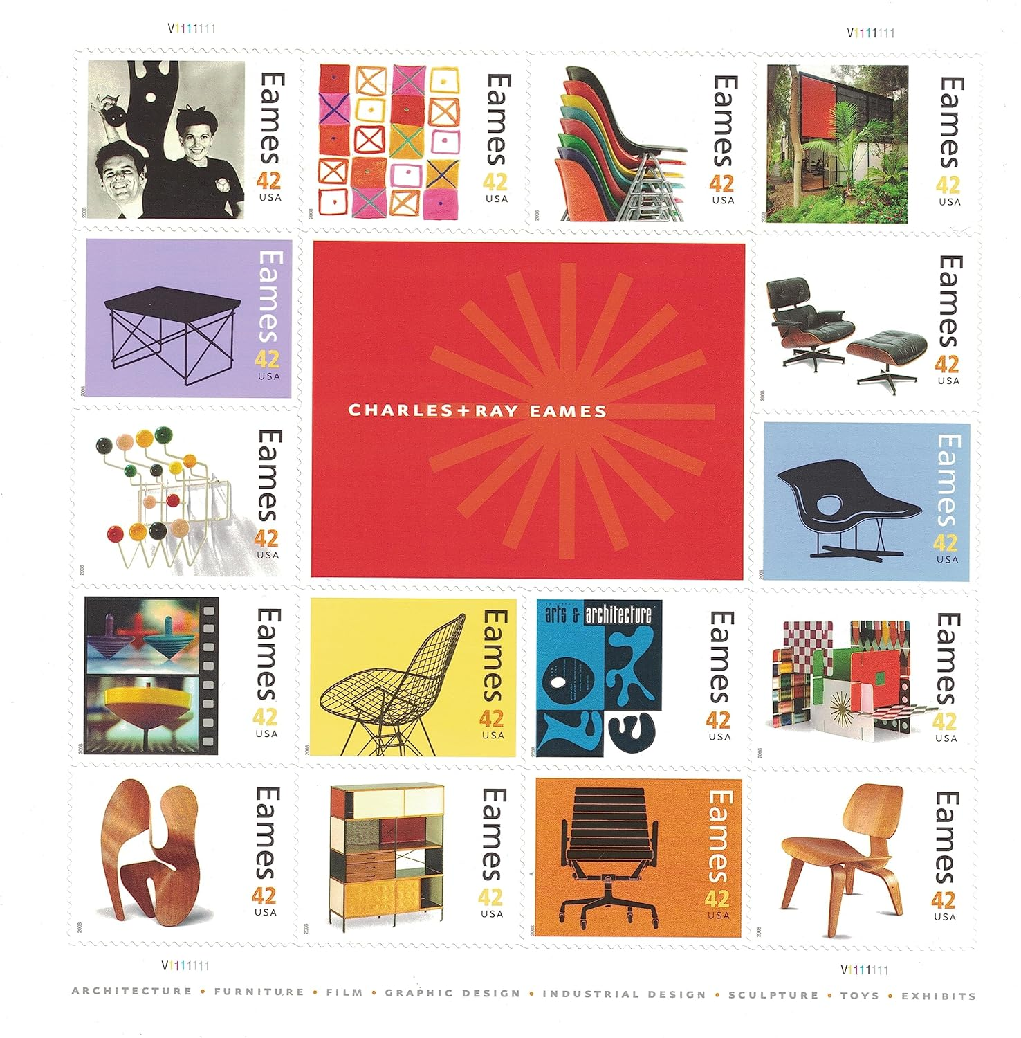 Charles and Ray Eames Collectible Sheet of Sixteen 42 Cent Stamps by USPS image number 2