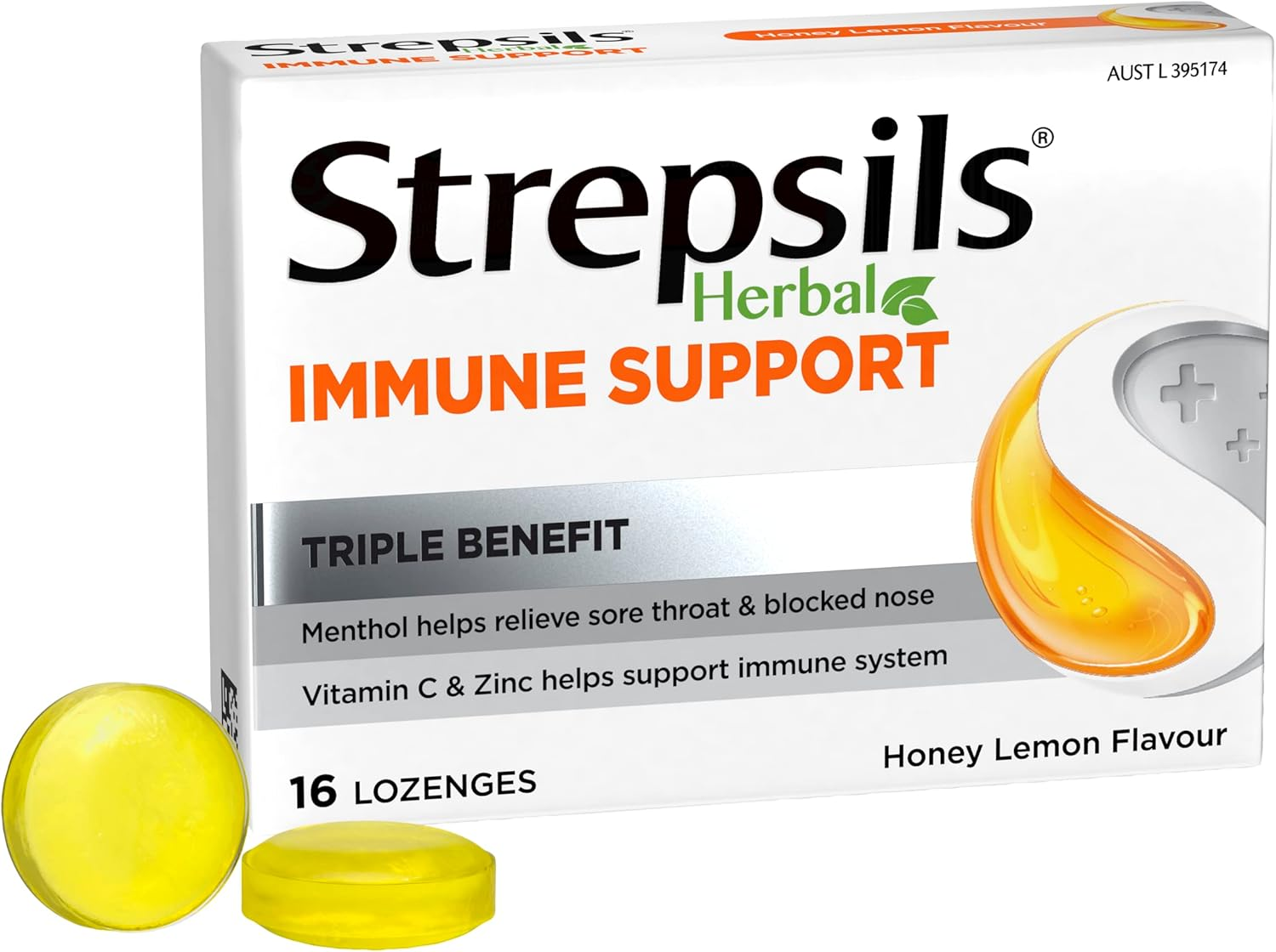 Strepsils Herbal Immune Support Lozenges, Honey Lemon, 16 Pack image number 3