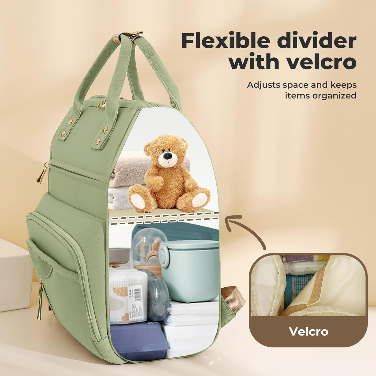 Bopeep Nappy Changing Bag, Multifunctional Waterproof Travel Diaper Bag Backpack with Diaper Changing Pad Baby Care Bag with Stroller Straps Baby Stuff Travel Backpack Green image number 1