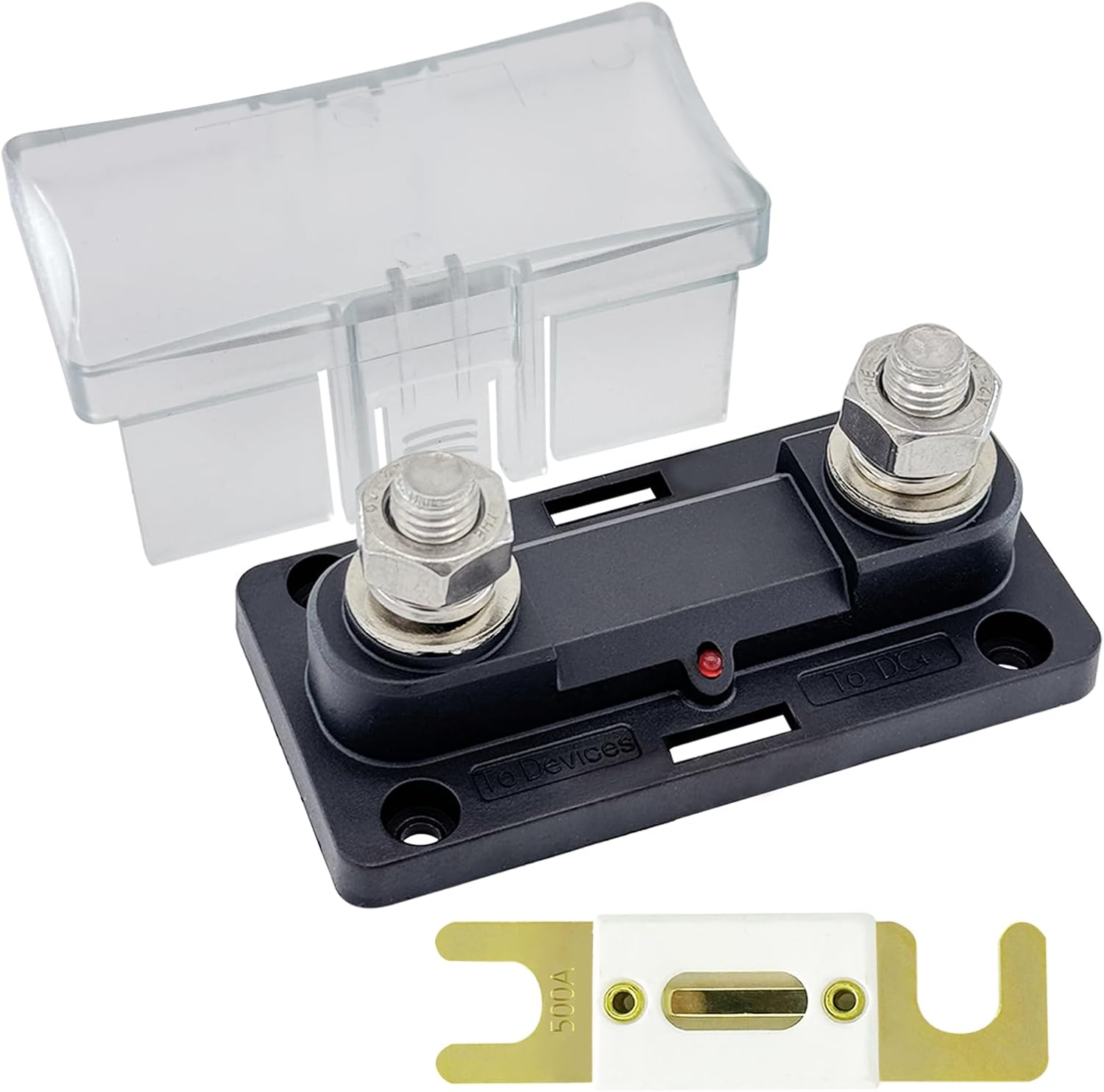 35-500 Amp ANL Fuse Holder, Ampper DC 12-32V In-Line ANL Fuse Block Kit W/ M10 (3/8") Studs, Illuminated Indicator, Insulating Cover and 500A Ceramic Fuse image number 5