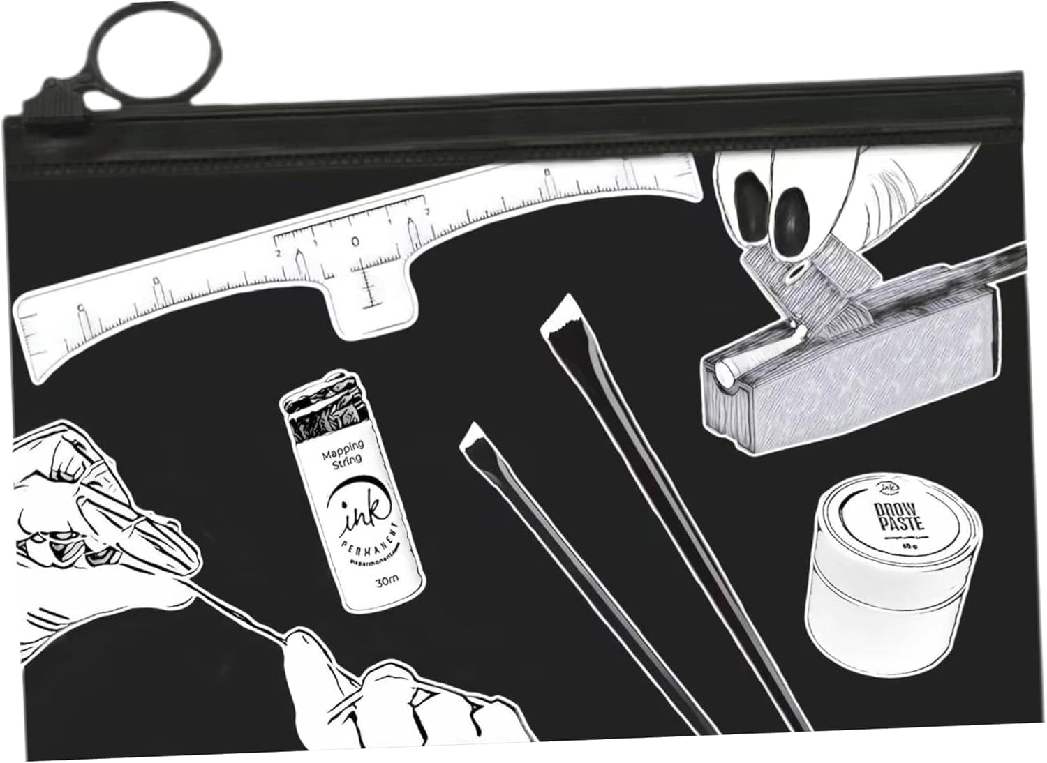 Eyebrow Mapping Kit with 30M White Map String, 15G White Brow Paste + 2 Eyebrow Brush Set, White Eyebrow Map Pencil, Pencil Shaper and Blades, 20 Map Ruler Stencils and Instructions image number 2