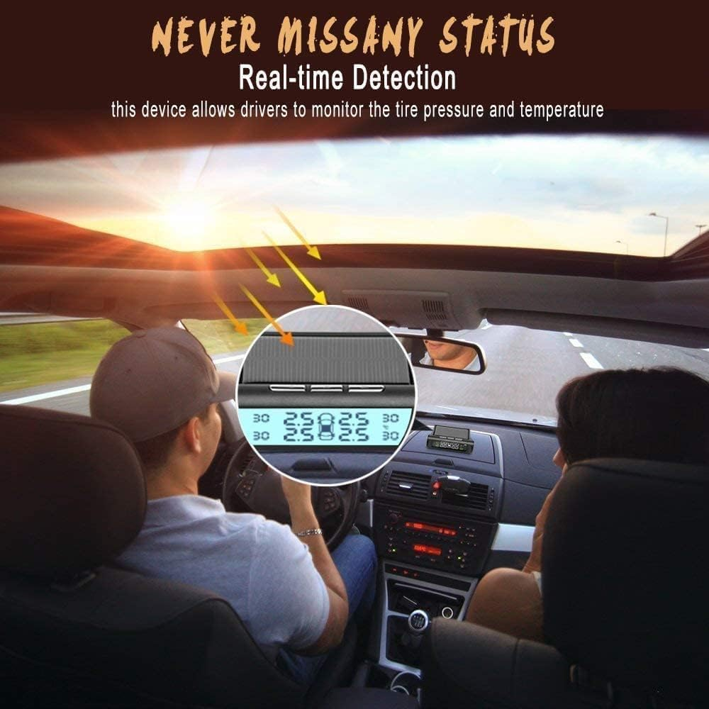 B-Qtech Solar Power Tire Pressure Monitoring System TPMS Tire Monitor with 4 External Sensors 0-6Bar(87Psi), Real Time Pressure Temperature Alarm for RV Trailer Pickup image number 4