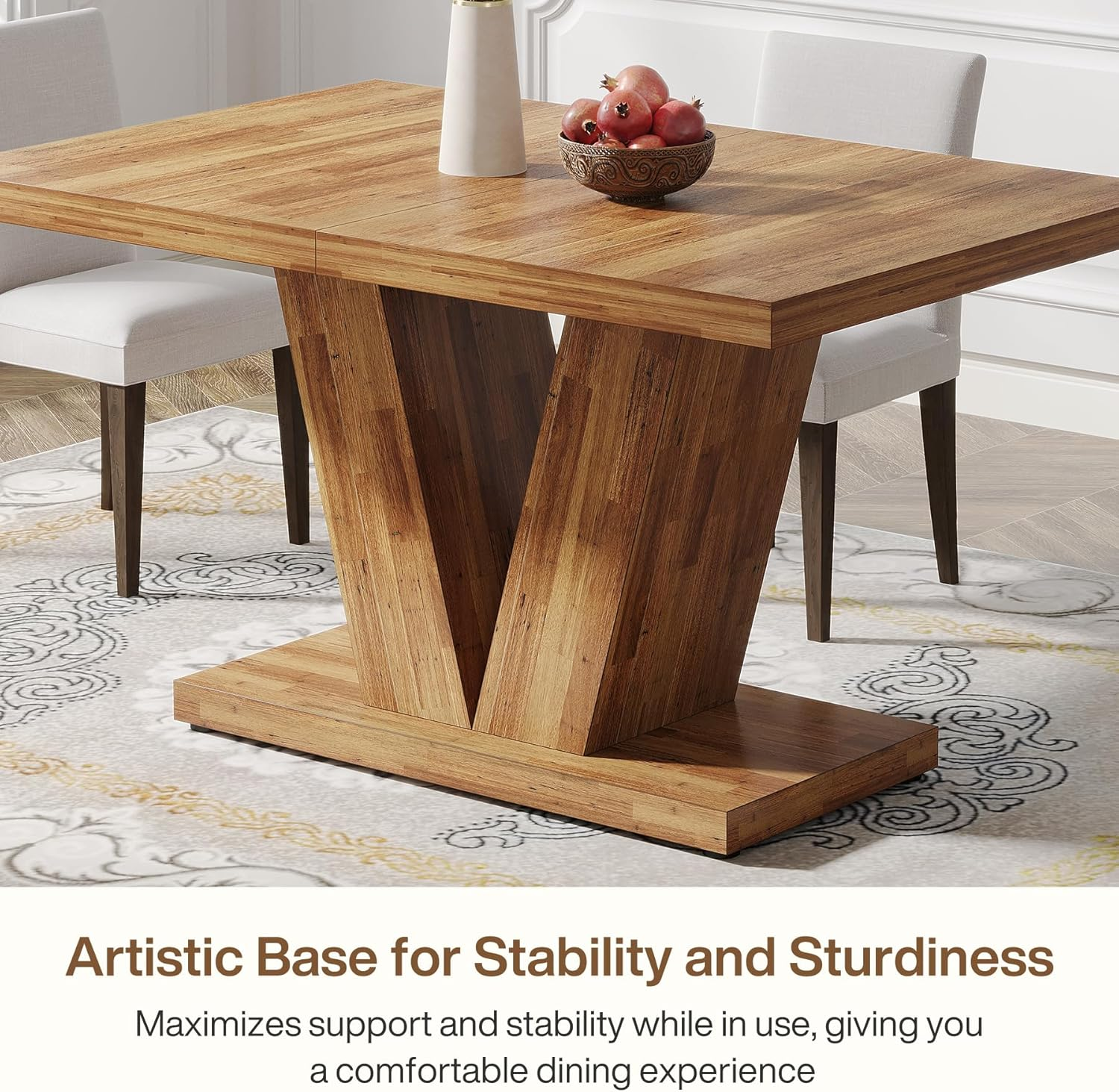 Tribesigns 119Cm Dining Table for 4, Walnut Brown Kitchen Dinner Table with Heavy Duty Pedestal, Farmhouse Wooden Eating Table for Home, Dining Room, Small Space image number 3