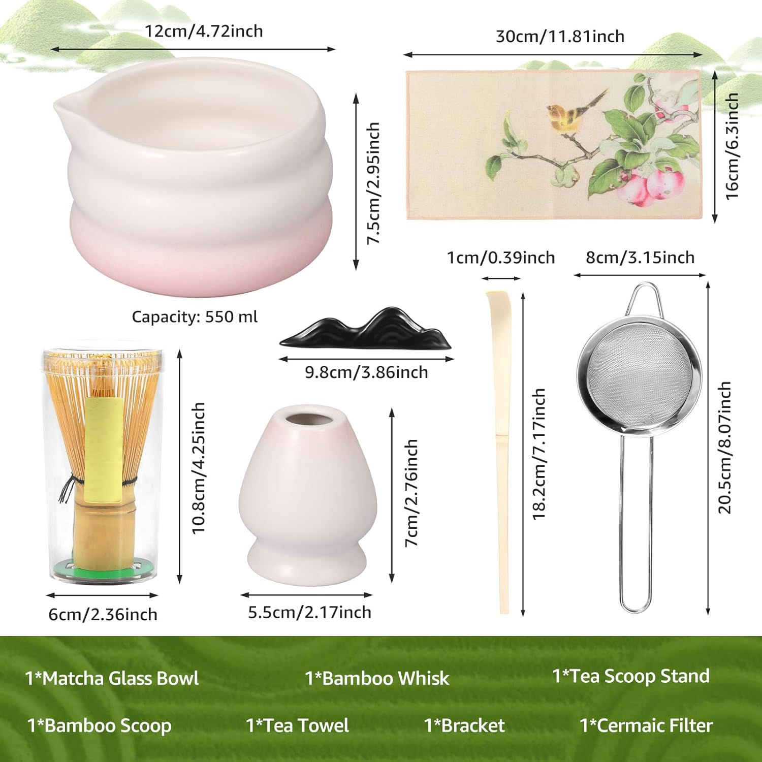 Japanese Matcha Tea Set, Easy to Use, Elegant Green Kit, Smooth Help Relaxing Japanese Tea Making Set, for Matcha Tea Ceremony Home Use (Pink) image number 6