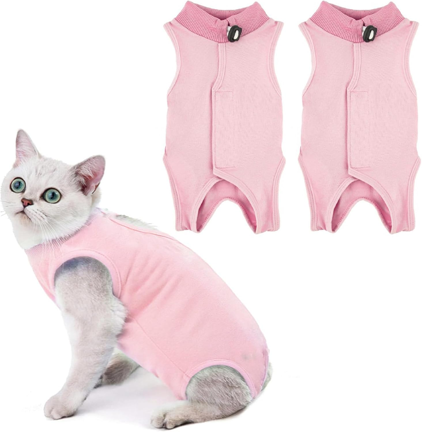 XUTONG 2PCS Cat Surgery Recovery Suit, Cat Onesie for Post-Surgery, Size S, Pink image number 3