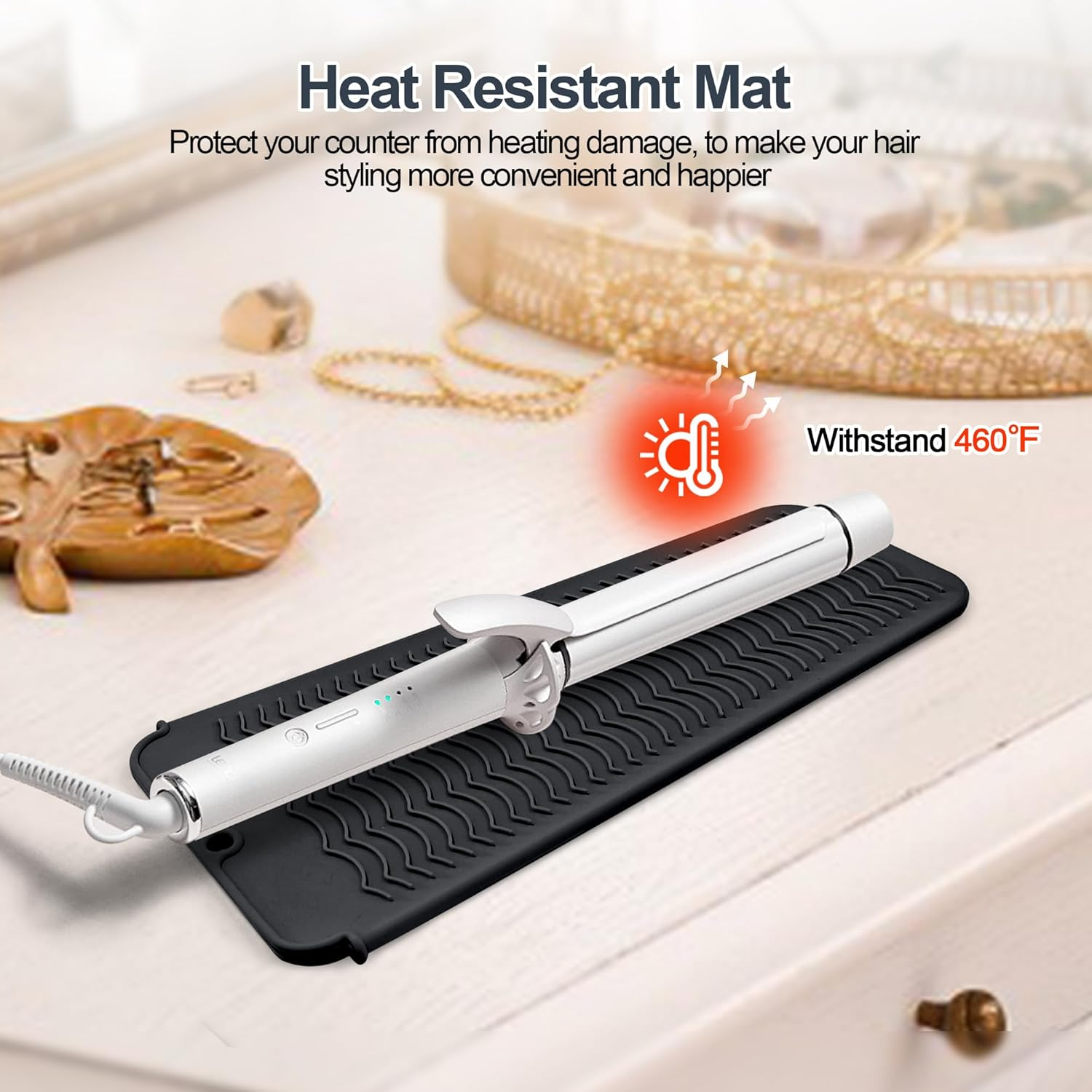 Heat Resistant Silicone Mat Pouch for Flat Iron, Curling Iron, Hot Hair Styling Tools (Black) image number 2