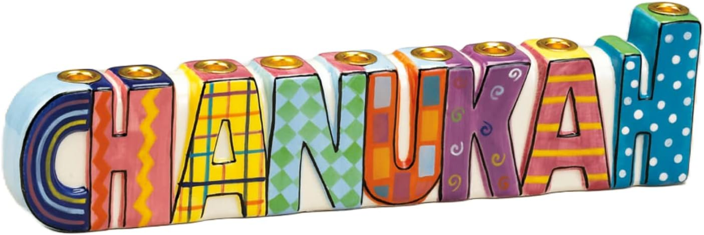 Rite Lite Chanukah Multicolor Menorah - Hand Painted Ceramic Colorful Menorah Whimsical Designs Kids for Hanukkah Gifts Jewish Holiday Party Favors Festival of Lights image number 4