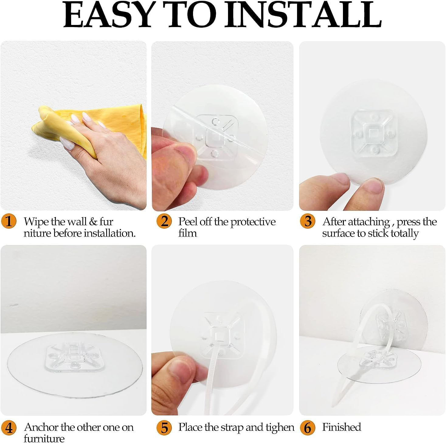 Chionwen Furniture Anchors 30-Pack, Baby Proofing No Drill Straps, Self-Adhesive Anti-Tip Earthquake Straps for Cabinets/Bookcases/Tv Stands image number 2