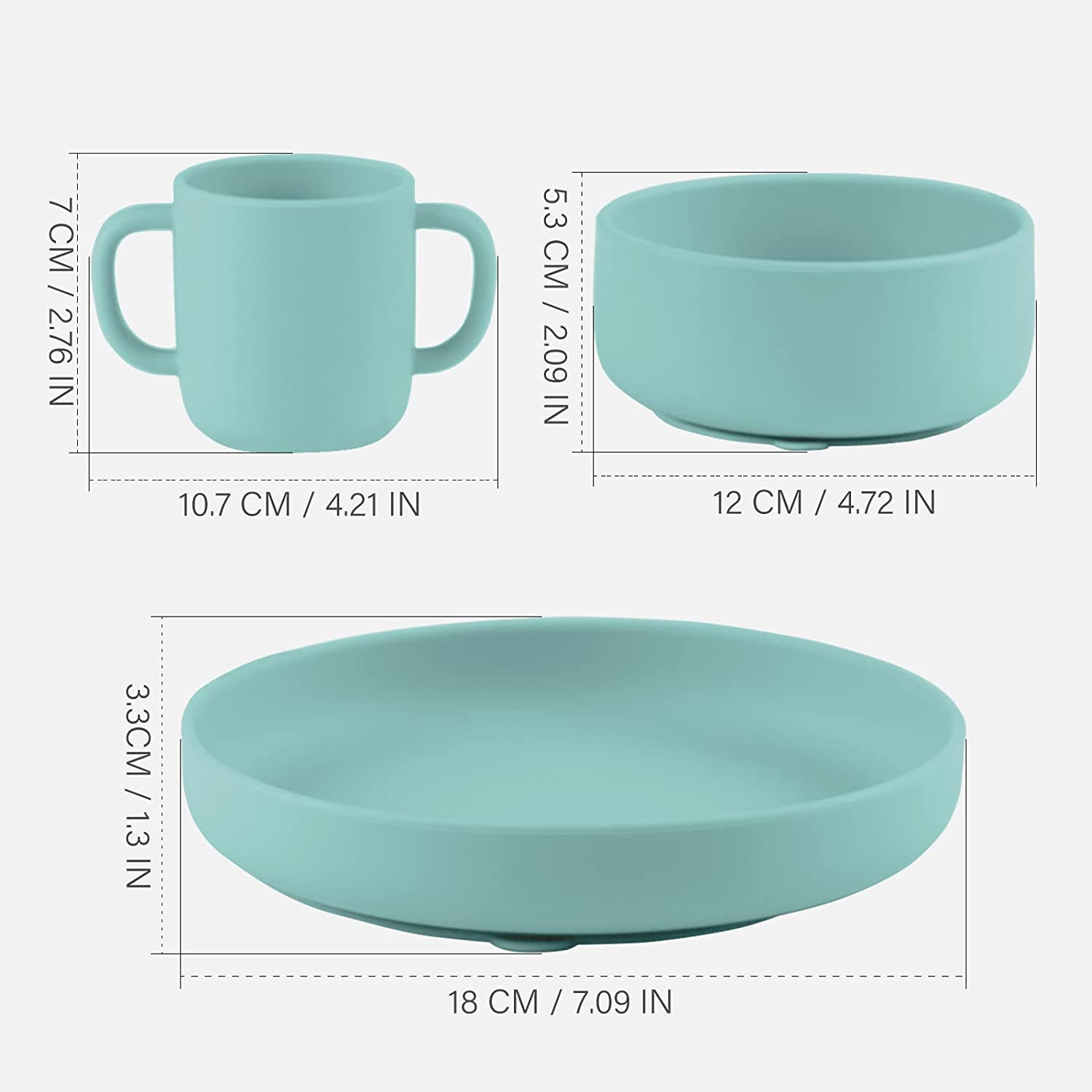 Yooforea Baby Led Weaning Supplies I Toddler Infant Baby Essentials First Stage I Baby Feeding Set - Tiny Cup, Suction Bowl & Plate I 100% Platinum Food Grade Silicone I BPA BPS PVC Free - Fog - Tea image number 2