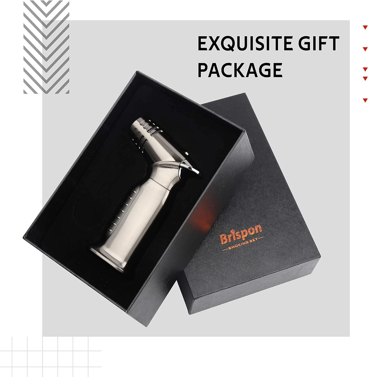 BRISPON Torch Lighter, Quad 4 Jet Flame Windproof Butane Refillable Lighter with Safety Lock for Kitchen Grill BBQ Candle Camping (Butane NOT Included) (Gunmetal) - Blue image number 4