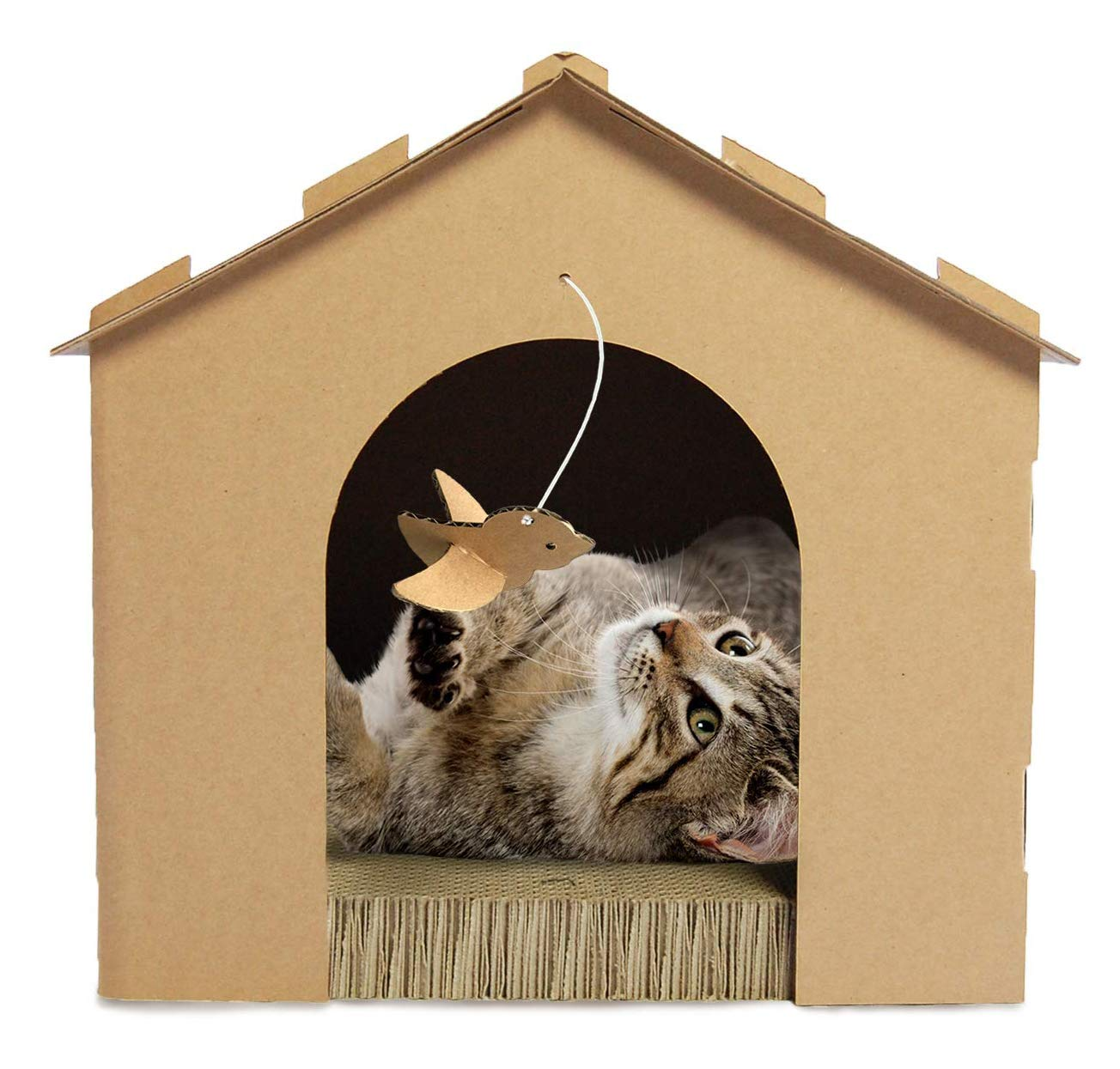 Furhaven Pet Cat Scratcher | Gingerbread House Corrugated Cat Scratcher W/Catnip, Cardboard (Brown), One Size