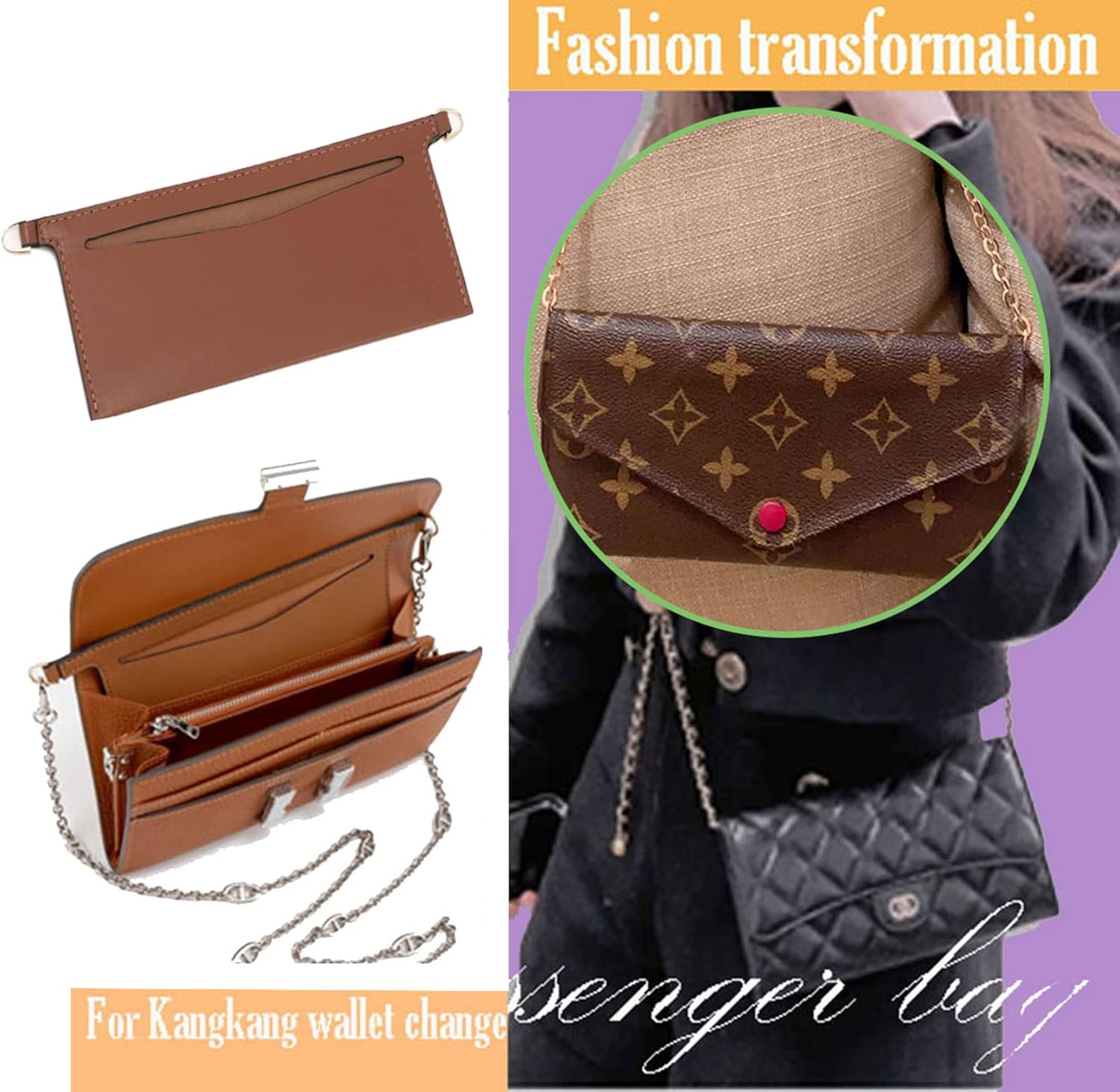 Lckaey Purse Kit Sarah Bag, Detachable Bag Inserted into Organizer Emily Wallet Diagonal Shoulder Bag - Fuchsia image number 3