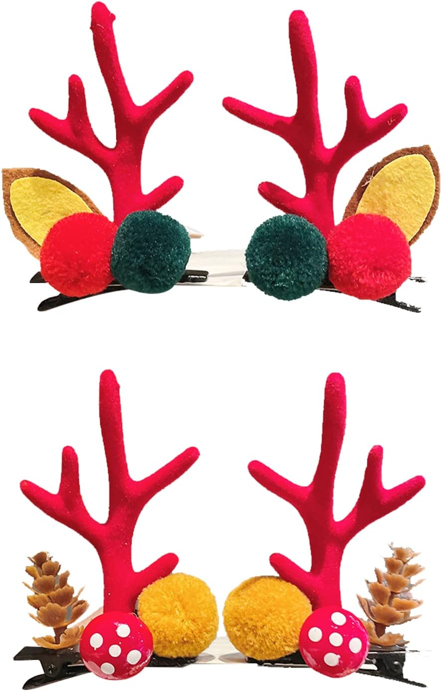 Christmas Hair Clip,2 Pairs Christmas Reindeer Antlers Hairpins,Deer Horn Barrettes,Cute Festive Hair Clips Hairpins,Christmas Hair Accessories for Women Girls Kids Christmas Party (Style 2) image number 3