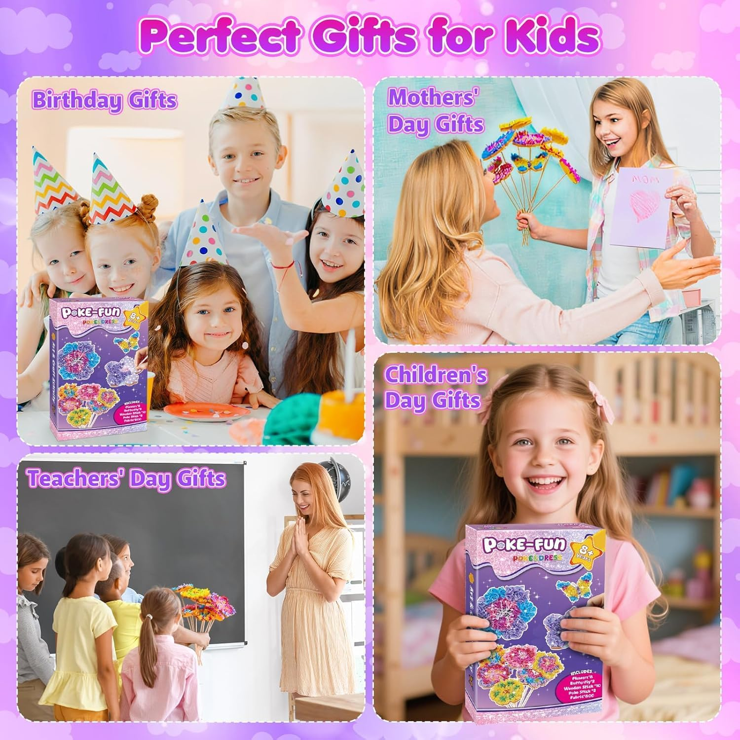 Poke-In Art Flower Bouquet Craft Kit for Girls Ages 4-12, DIY Creative Activity with 8 Flowers, 2 Butterflies & Wooden Vase, Mess-Free Kids Arts and Crafts, Birthday Gift Toys for 4 5 6 7 8 9 Year Old image number 1