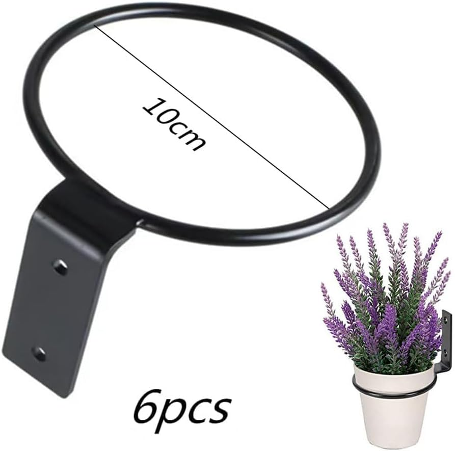 6 Pcs Flower Pot Holder Ring, 4 Inch Plant Pot Support Holder Ring for Wall Mount, Hanging Plant Stand Heavy Duty Metal for Space Saving,Fit for Outdoor, Indoor Home(Black) image number 3