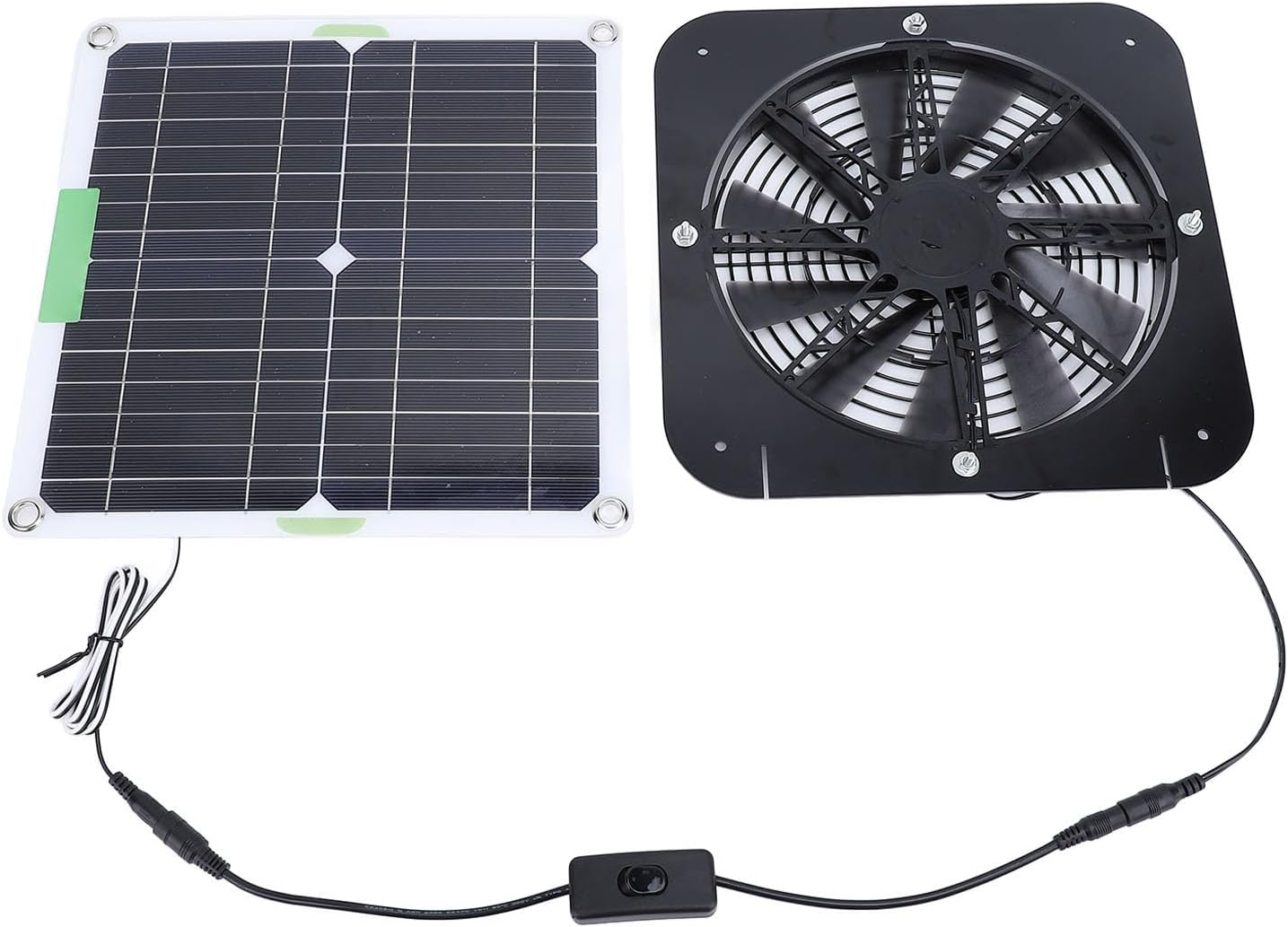 Solar Exhaust Fan, 100W Monocrystalline Silicon Solar Panel + Ventilating Fan 13.5 Inch, Solar Ventilation with Switch Cord, for Greenhouse, Chicken Coop, Shed, Attics image number 2