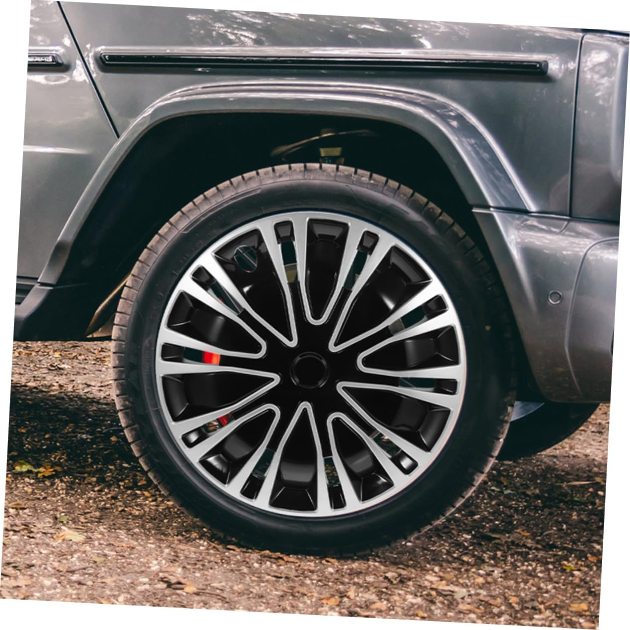 BUGUUYO 2Pcs 12 Inch Automotive Wheel Hub Covers Silver Black Decorative Car Hubcaps Universal Fit for Vehicle Rims Protection image number 6