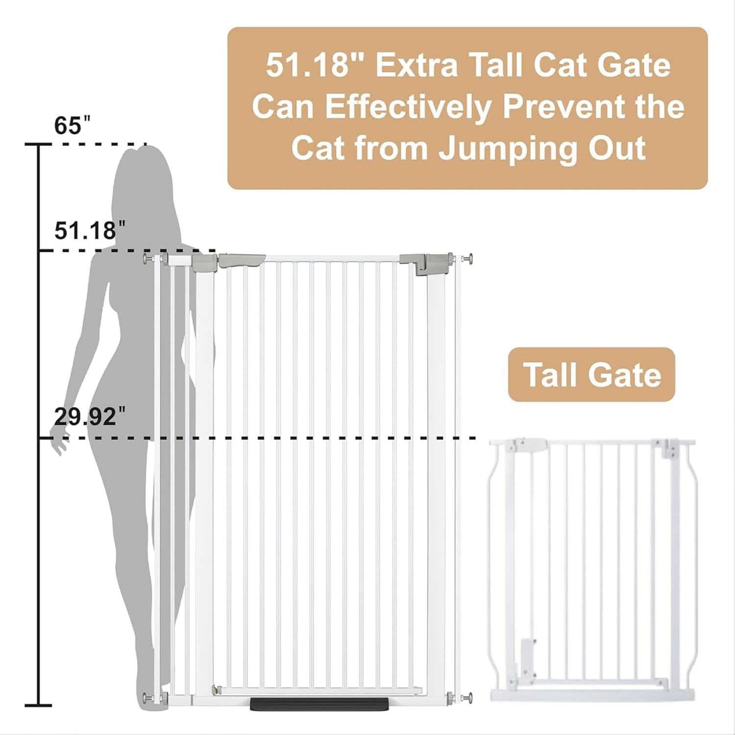 130Cm Tall Walk-Through Pet Gate, Extension 76-104Cm Wide Cat Dog Door for Doorway, Kitchen, No Drilling Pressure Mount Kit, White image number 3