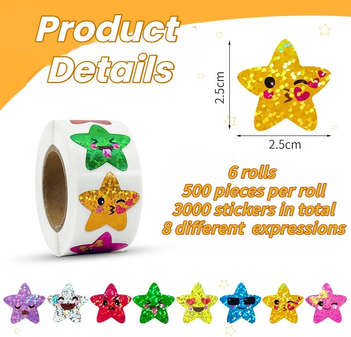 KALYRON 2000 Pcs Multicolor Star Stickers,Fun Reward Stickers for Teachers & Students,Vibrant, Durable & Easy Peel,Perfect for Classroom, Crafts, Charts & Gifts, 4 Rolls image number 2