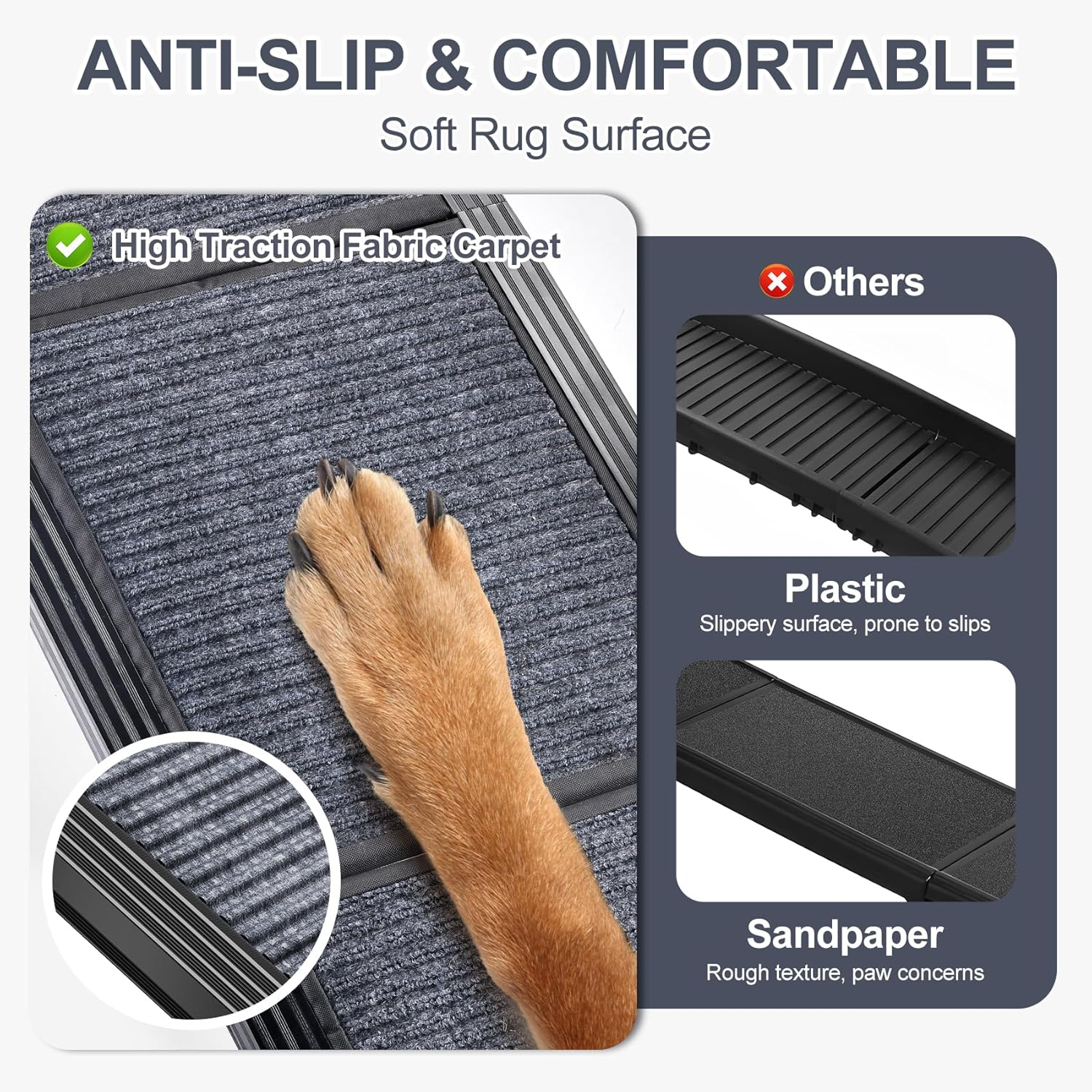 Dog Ramp for Car, 63" Long & 17" Wide Folding Portable Pet Stair Ramp with Non-Slip Rug Surface, Extra Wide Dog Steps for Medium & Large Dogs up to 250LBS Enter a Car, SUV & Truck image number 2