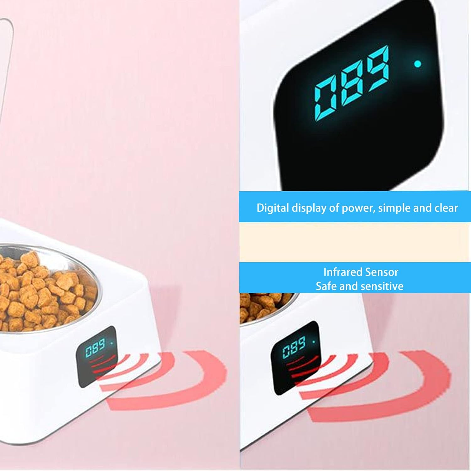 Automatic Cat Feeder Pet Smart Feeder Induction Lid Opening Rechargeable Dog Cat Feeding Bowl Cat Food Dispenser for Small Medium Pet 350Ml Pet Dry Food