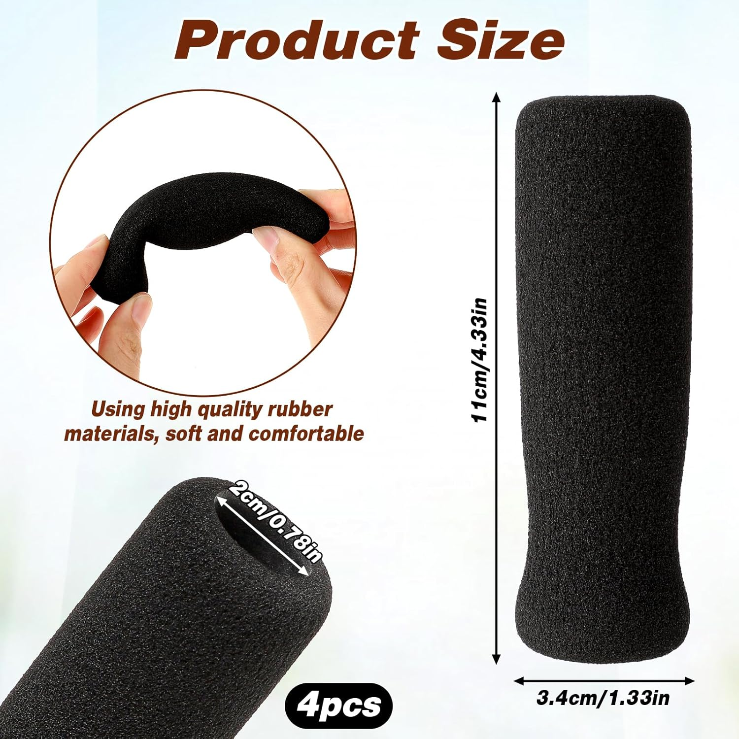 KALIONE 4 Pack Cane Grips - Black Foam Offset Handle Replacement for Seniors image number 2